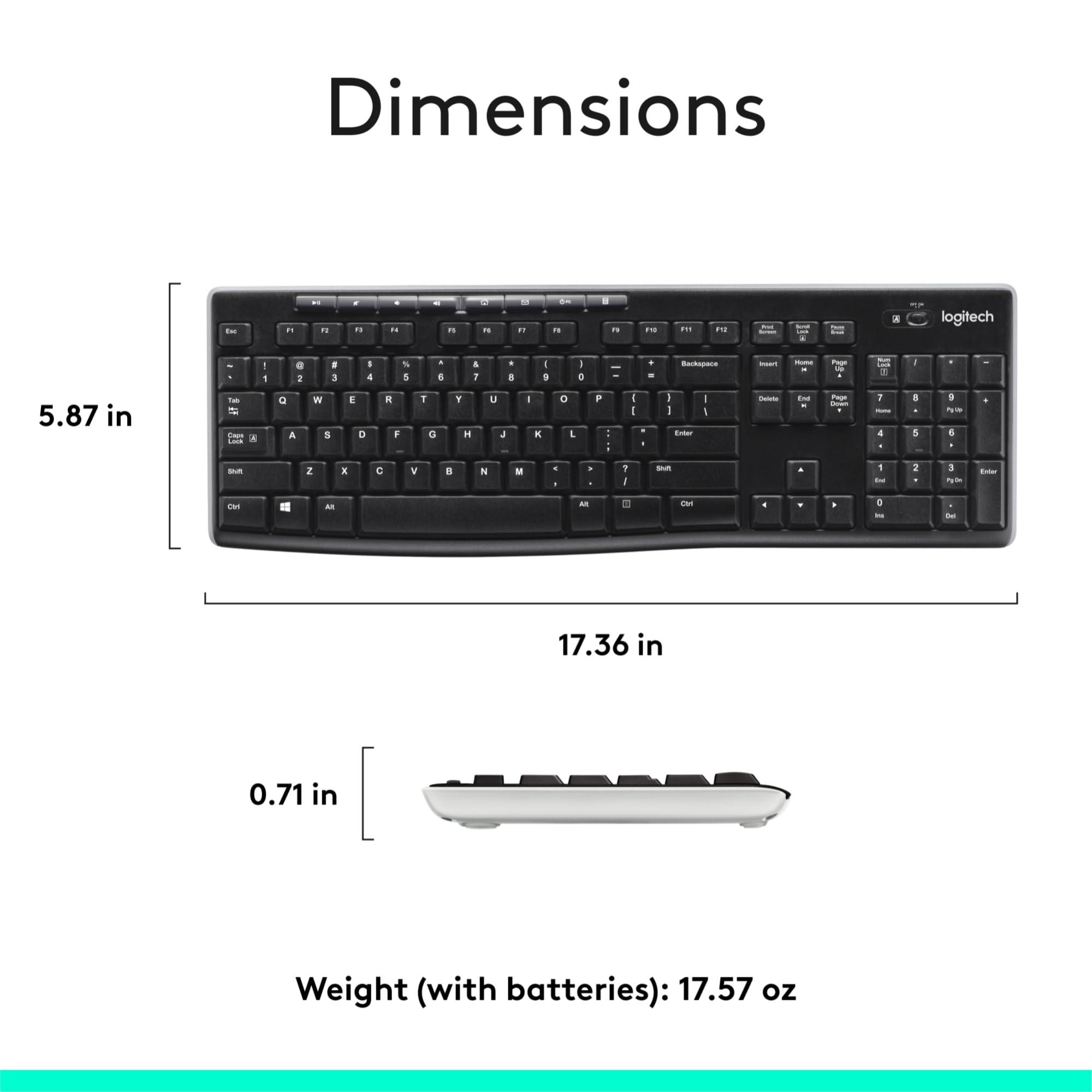 Logitech K270 Wireless Keyboard for Windows, 2.4 GHz Wireless, Full-Size, Number Pad, 8 Multimedia Keys, 2-Year Battery Life, Compatible with PC, Laptop, Black - Image 8