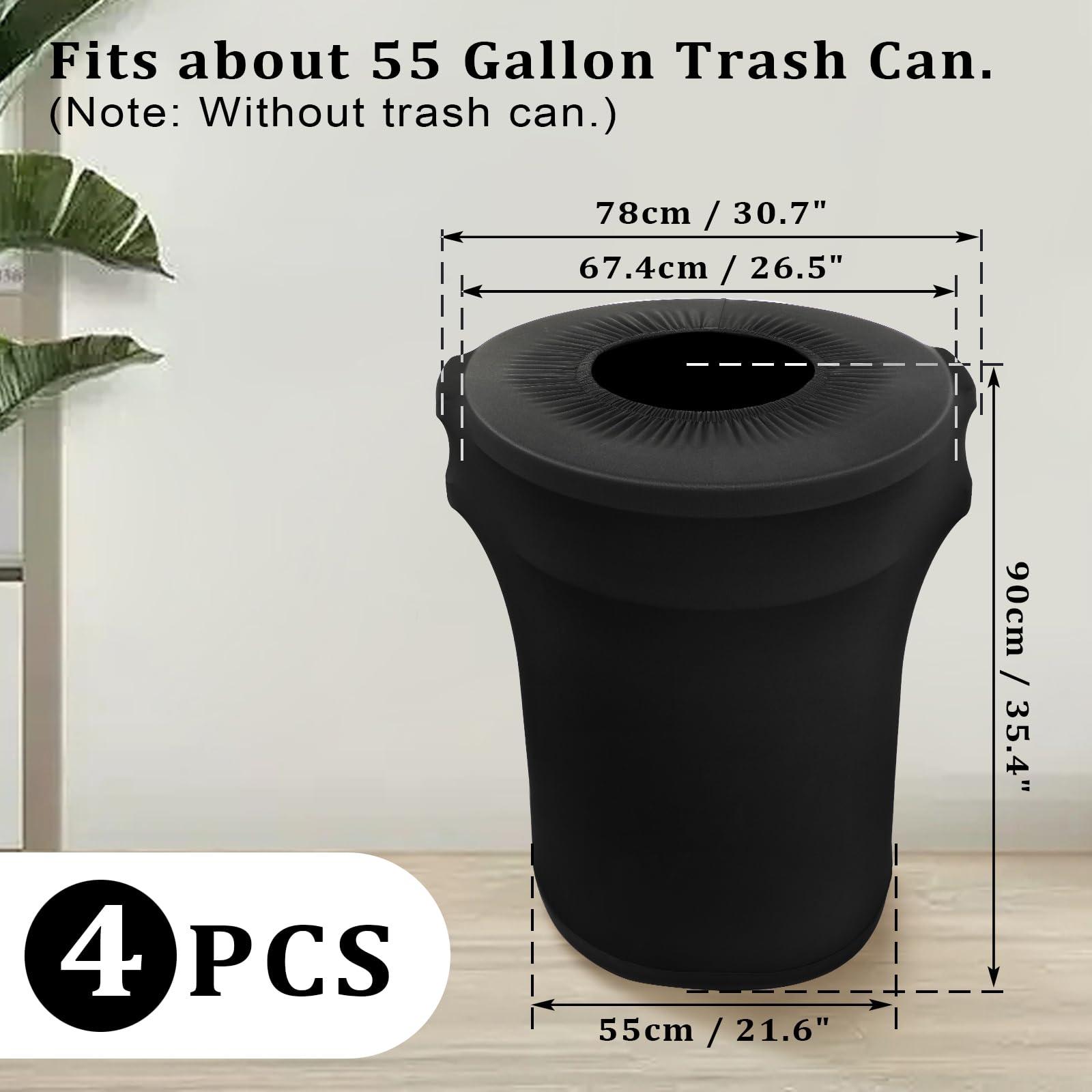 BSTKEY 55 Gallon Stretch Spandex Trash Can Cover, 4 Pack Outdoor Fitted Waste Container Cover Round Garbage Can Covers for Wedding Party Commercial Fundraiser Decor, Without Trash Can (Black) - Image 2