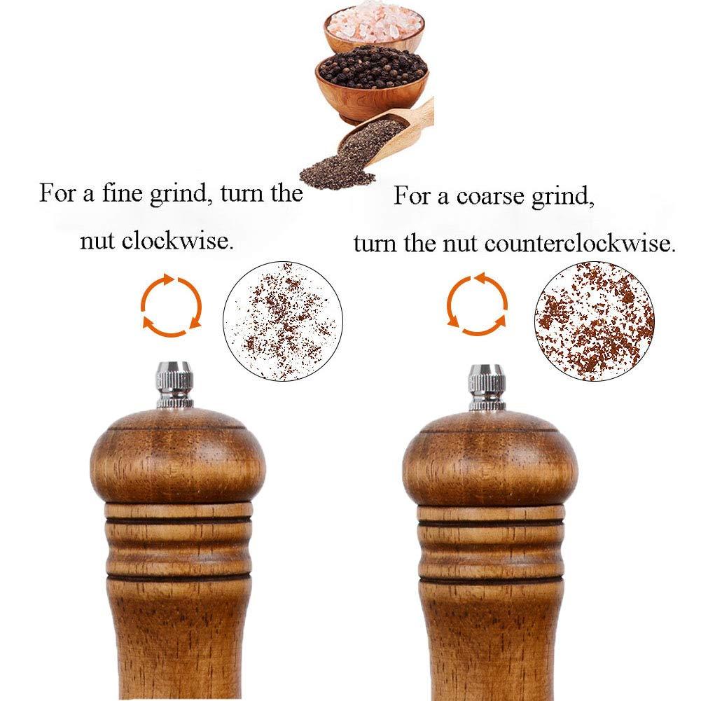 Haomacro Wood Salt and Pepper Grinder Set, Manual Mills with Acrylic Window, Adjustable Ceramic Grinding - 6.5inch, 2 Pack - Image 6