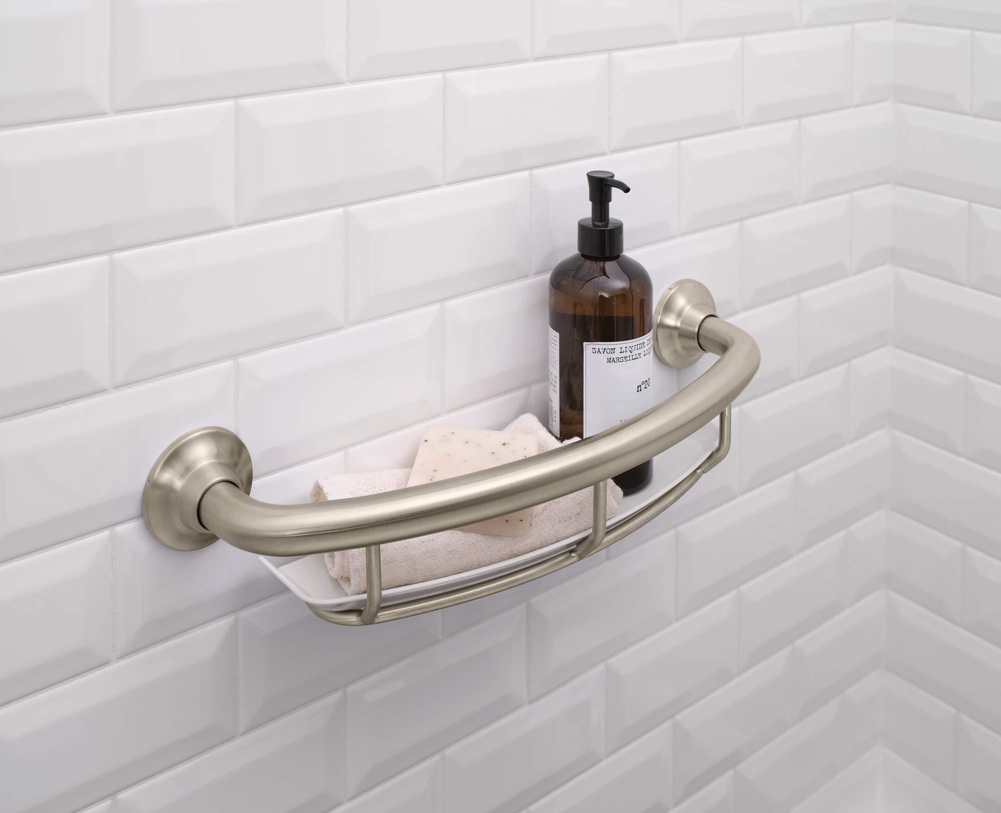 Moen Brushed Nickel Bathroom 16-inch Safety Grab Balance Assist Bar with Storage Shelf for Bathtub or Shower, R2356DBN - Image 3