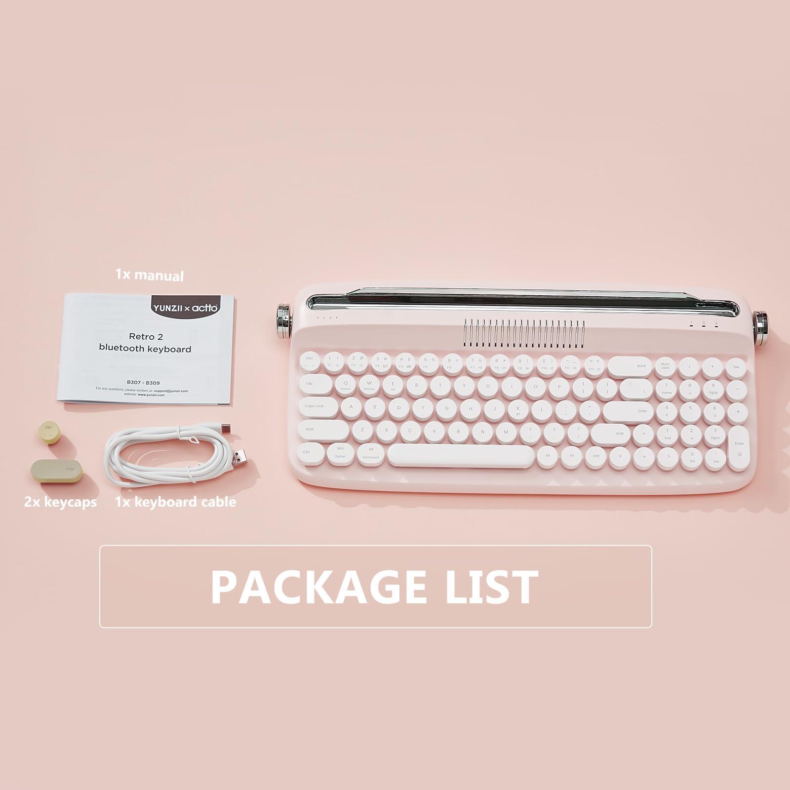 YUNZII Upgraded Wireless Typewriter Keyboard,with Retro Integrated Stand,USB-C/Bluetooth,Cute Round Keycaps, USB-C/Bluetooth Connection for Table, Phone, PC and Win/Mac/Android (B309, Baby Pink) - Image 8