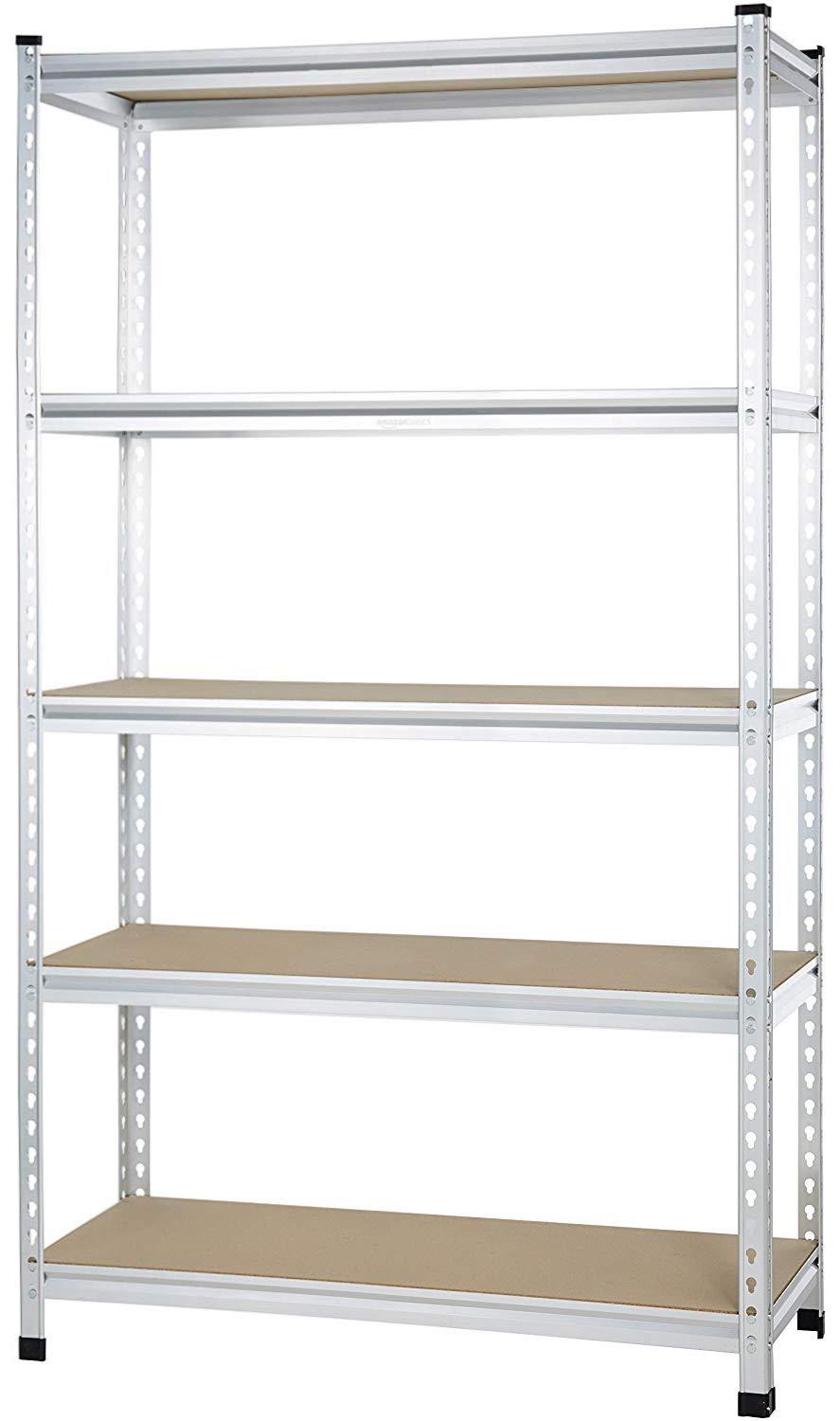 Amazon Basics 5-tier Medium Duty Storage Shelving Single Post Press Board Shelf - 48 x 18 x 72 Inches, Aluminum