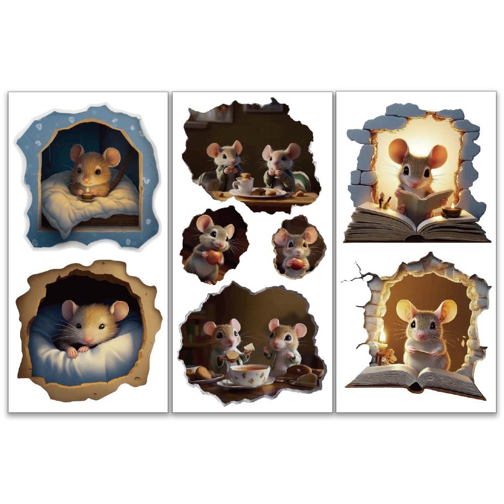 OLYCRAFT 3pcs/Set Mouse Hole Rub on Transfers for Furniture and Crafts 6x12 inch Animal Furniture Decals Cartoon Mouse Transfer Stickers Rub on Decals for Wood Window Home Decor
