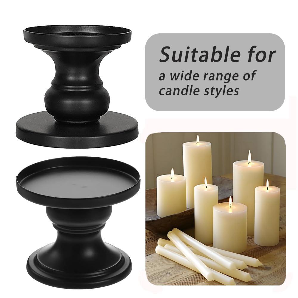 Matte Black Iron Pillar Candle Holders - Set of 2 Candlestick Holders, Metal Candle Holder for Pillar & Taper, Table Mantle Fireplace Farmhouse Home Decor - Image 4