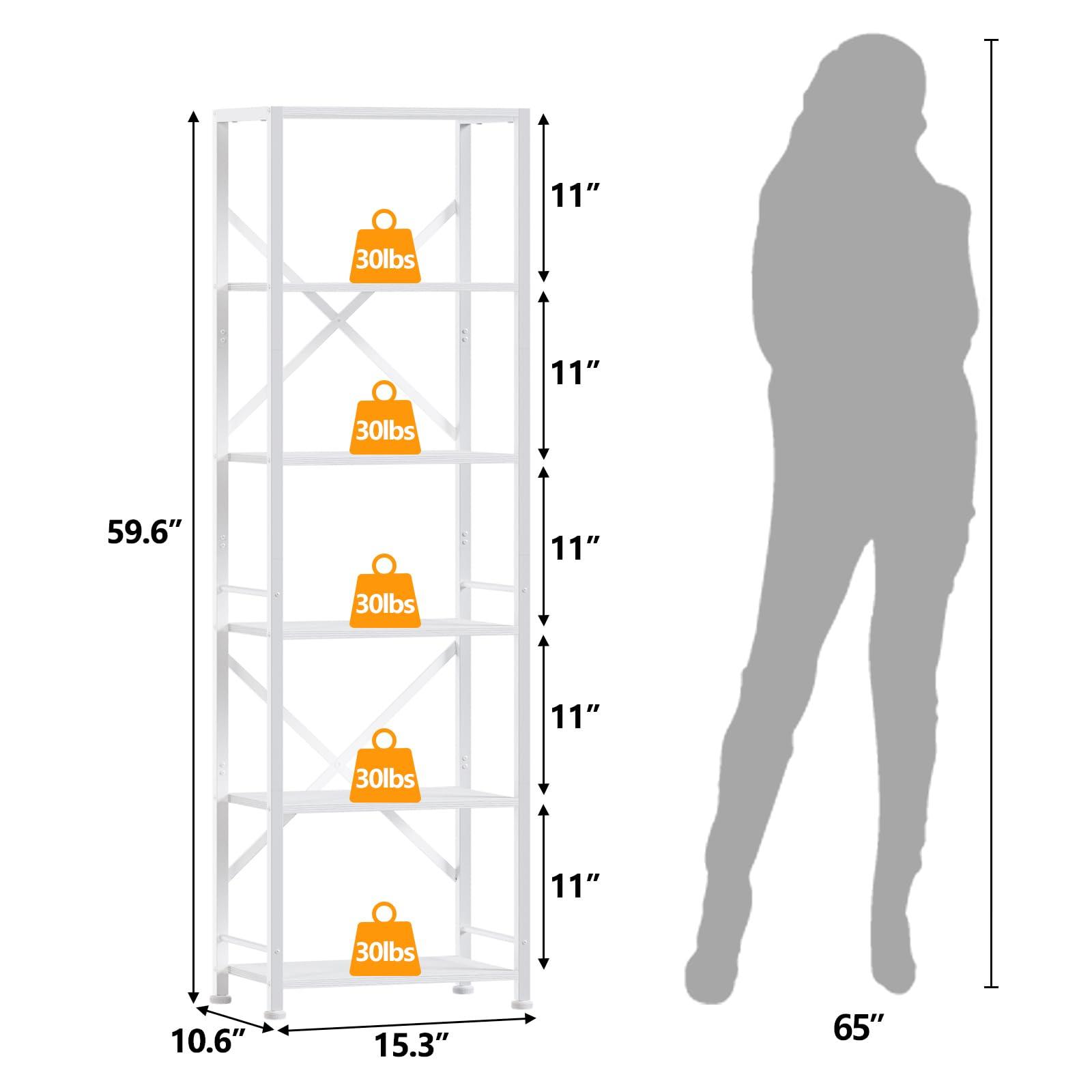 Furologee White Tall Bookshelf, Narrow Bookcase with 6 Shelves, Modern Freestanding Shelf Units, Metal and Wood Display Storage Corner Rack Organizer for Living Room, Home Office, Hallway, Bathroom - Image 3