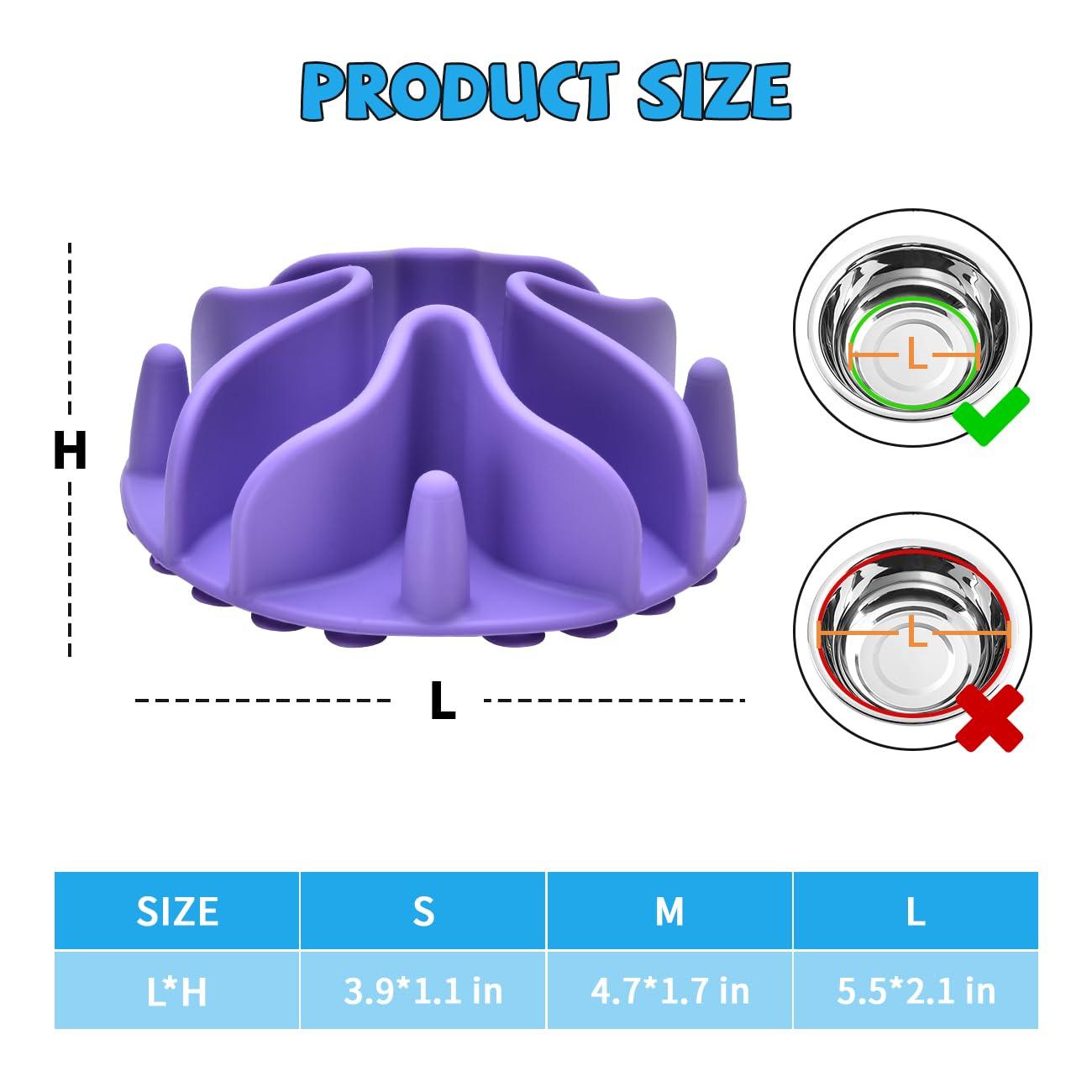Slow Feeder Dog Bowls Insert, Silicone Slow Feeder Bowl with Strong Suction Cups Perfect for Stainless Steel Glass Ceramic Dog Bowls (Purple, Small Size) - Image 7