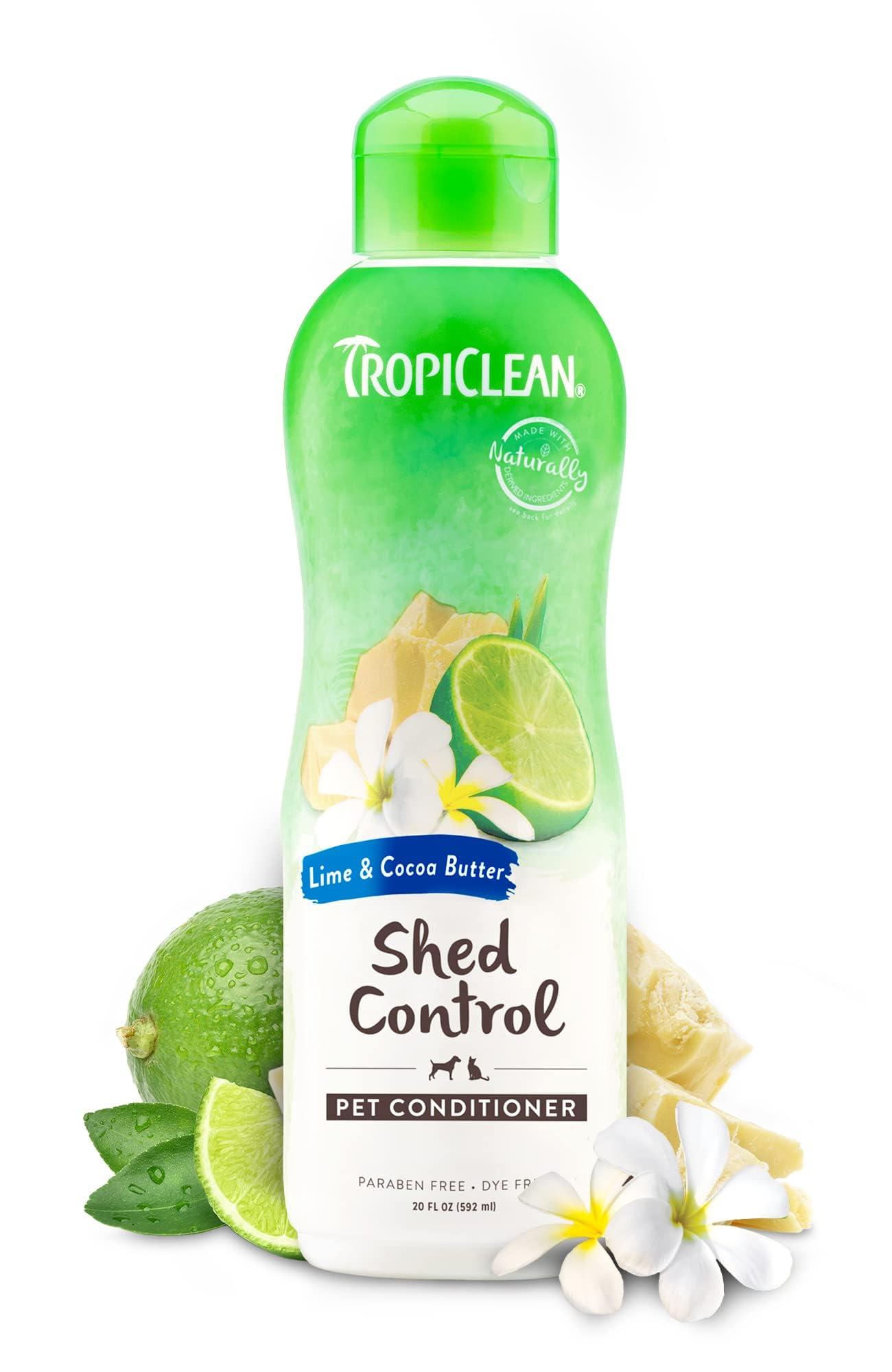 TropiClean Deshedding Dog Conditioner, Reduces Shedding & Softens Coat, Puppy Safe, Made in the USA, Lime & Cocoa Butter Scent, 20oz.