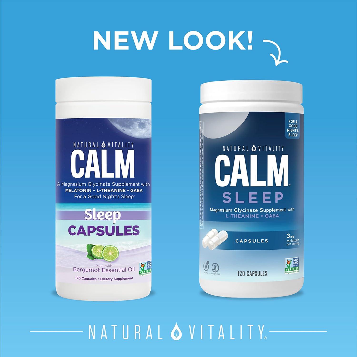 Natural Vitality Calm Sleep Magnesium Supplement, Melatonin & Magnesium Citrate, Sleep Aid Capsules, Gluten Free, Vegan, Non-GMO, Helps The Body Ease Into Sleep, 120 Capsules - Image 2