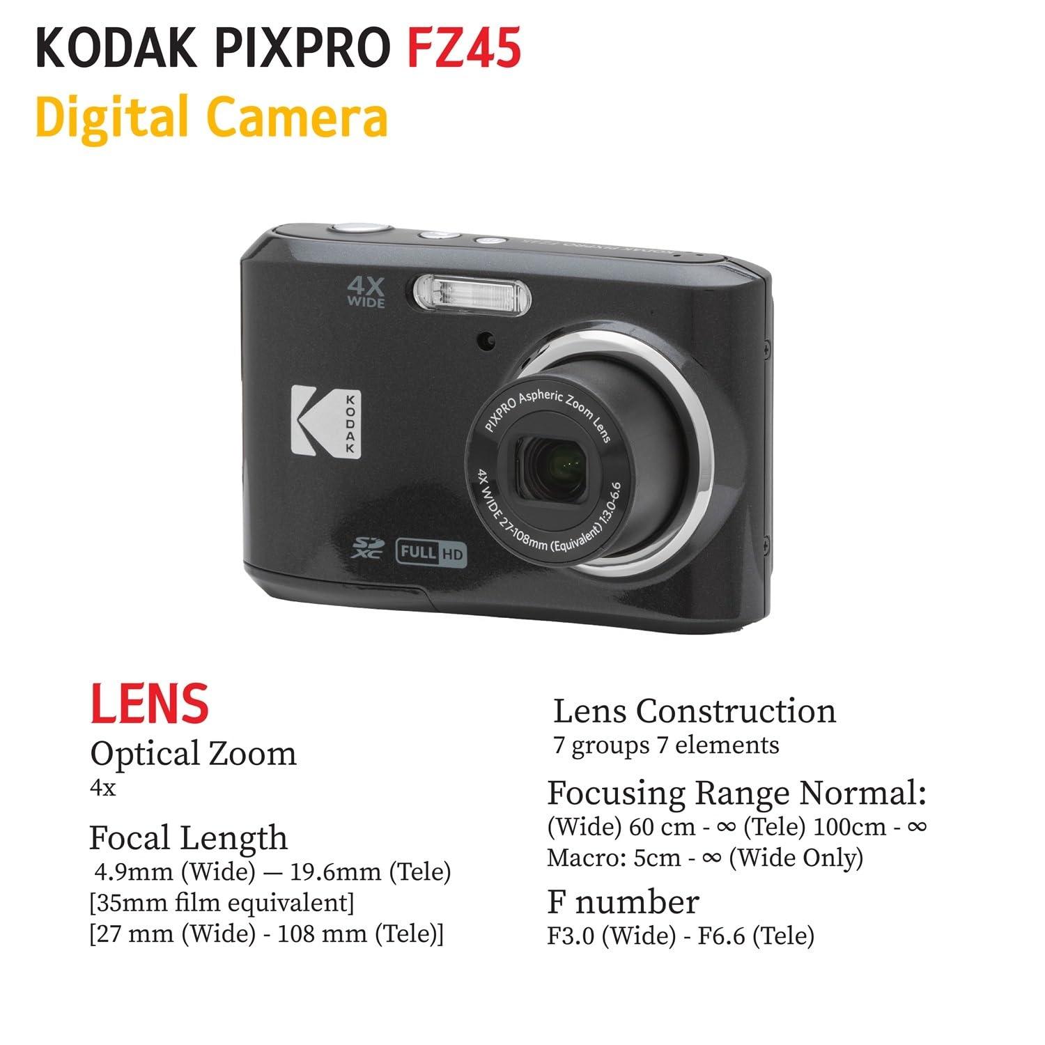 Kodak PIXPRO FZ45 Digital Camera Bundle with Black Point & Shoot Camera Case + Transcend 64GB SD Memory Card + Tri-fold Memory Card Wallet + Hi-Speed SD USB Card Reader + More (Black) - Image 8