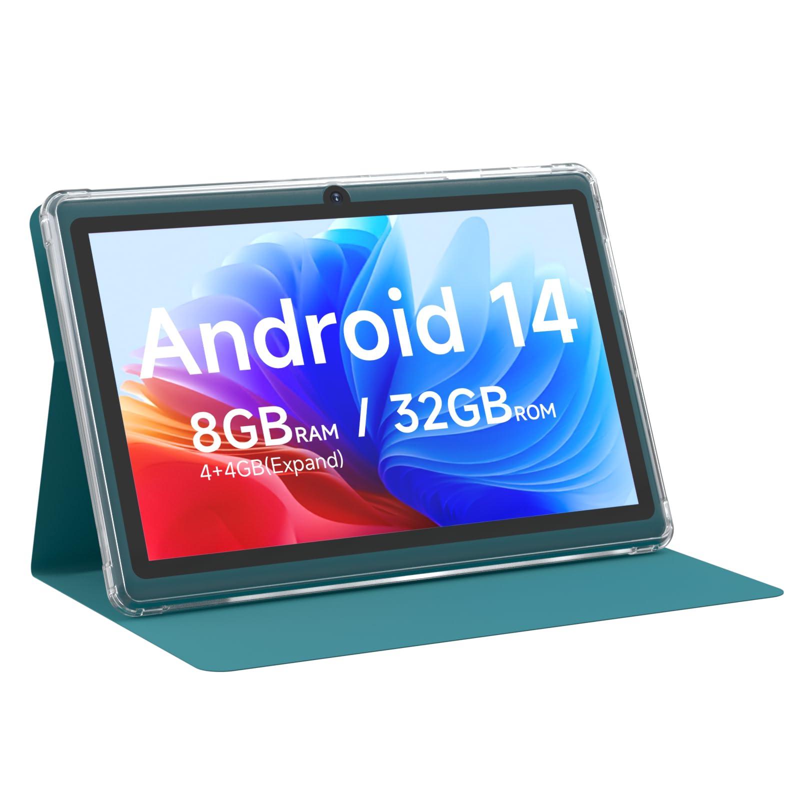 Android 14 Tablet 7 inch Tablets with Case, 8GB RAM 32GB ROM 1TB Expand, Quad-Core Processor Tablet PC, 1024 x 600 IPS Screen, Dual Camera, 3000mAh Battery, Bluetooth, WiFi, GMS, Widevine L1, Navy