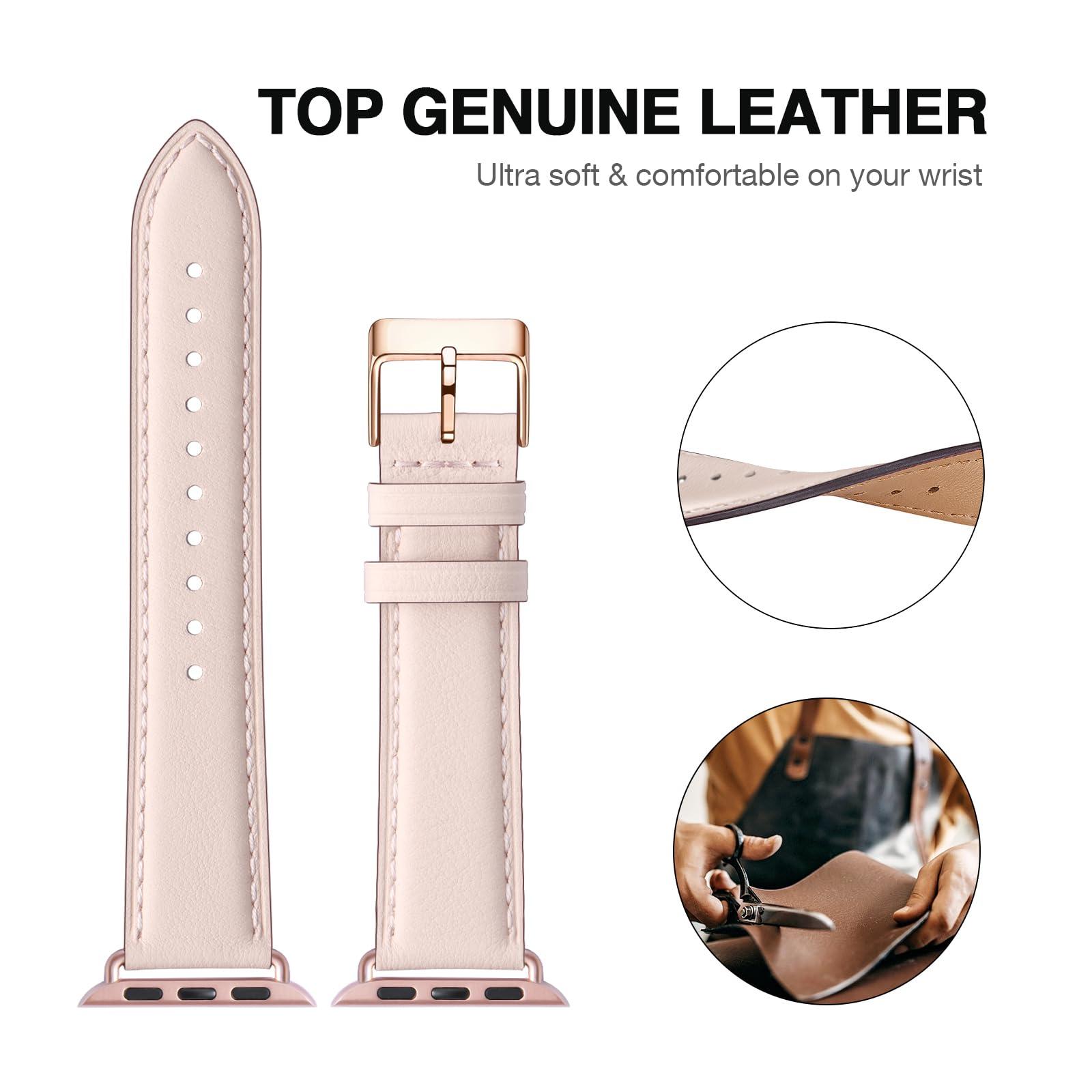 OMIU Leather Bands Compatible with Apple Watch Band 38mm 40mm 41mm 42mm 44mm 45mm 46mm 49mm, Genuine Leather Wristband Starp for iWatch SE Series 10 9 8 7 6 5 4 3 2 1 Ultra for Women Men - Image 2