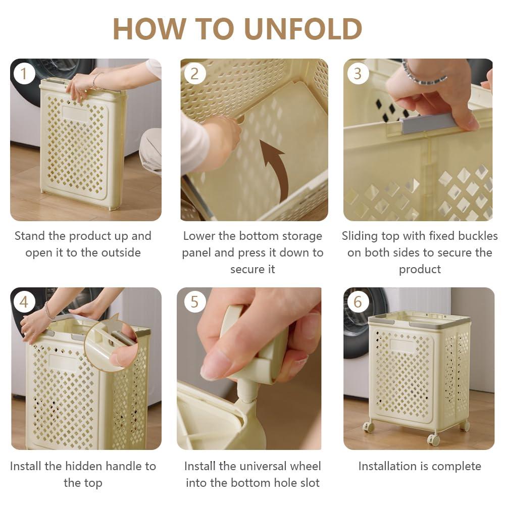 Desricy 50L small foldable storage basket with wheels and handles, yoga mat storage basket, mesh rolling laundry basket, plastic small rolling gift basket are the best choice to save space - Image 5