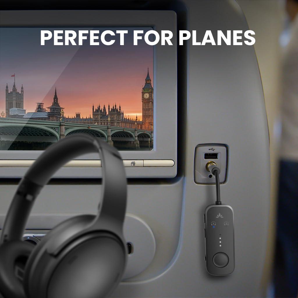 Avantree Relay - Airplane Bluetooth 5.3 Adapter with Qualcomm aptX Adaptive, Supports 2 AirPods or Headphones, 20Hr Playtime, 3.5mm AUX Wireless Audio Transmitter for Travel Flight, Airline, Gym, TV - Image 2