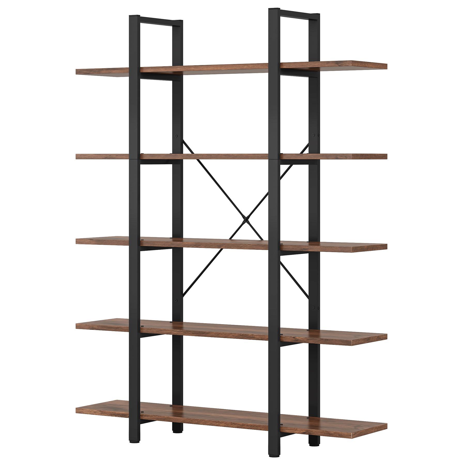 Tribesigns 5-Tier Bookshelf, Vintage Industrial Style Bookcase 72 H x 12 W x 47L Inches - Image 5
