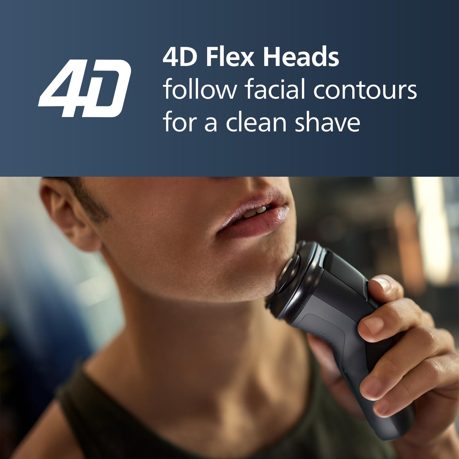 Philips Norelco Shaver 1100 Series, Dry Electric Shaver, 27 Self-Sharpening ComfortCut Blades, 4D Floating Heads, P-Cap, Deep Black, Model S1016/90 - Image 2