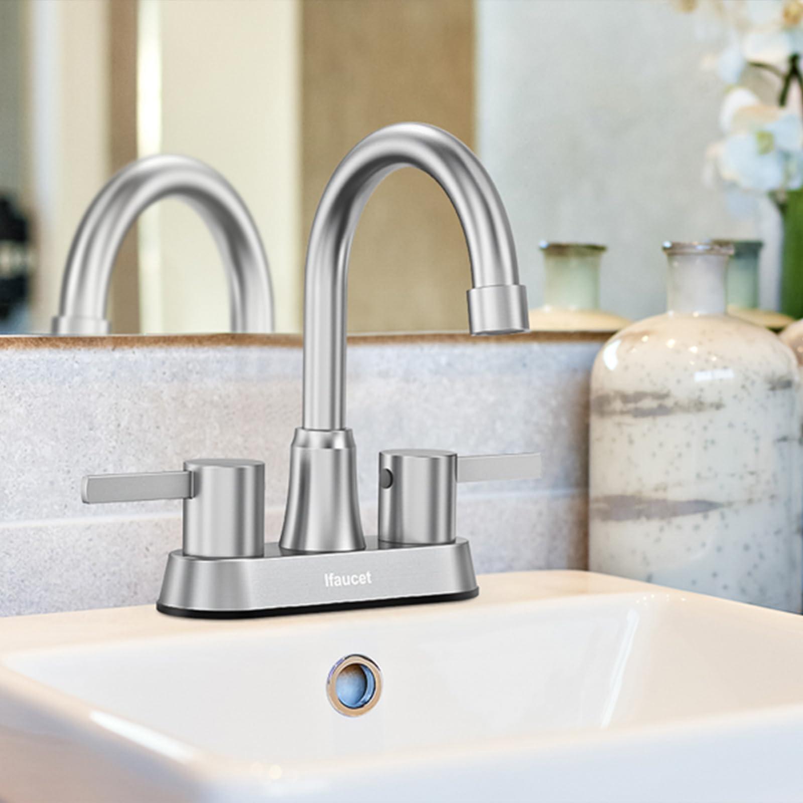 Bathroom Faucets, Bathroom Faucet 3 Hole, Bathroom Sink Faucet, Faucet for Sink 4 Inch 2 Handle Centerset, Lead-Free, with Copper Pop Up Drain (Brushed Nickel) - Image 7