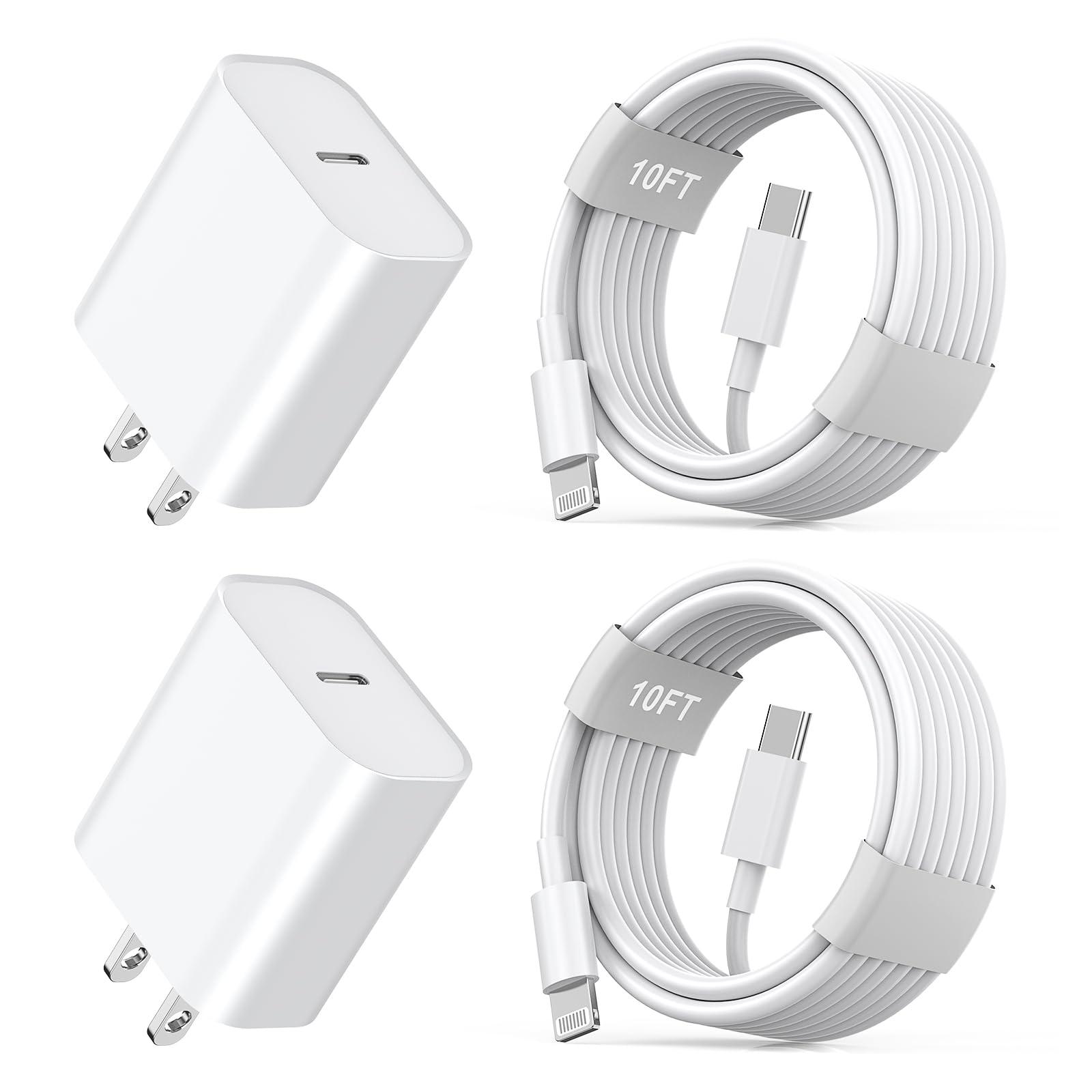 iPhone11 12 13 14 Fast Charger,2Pack 20W iPhone Charger Fast Charging Block Adapter with 10FT USB-C to Lightning Data Sync Charging Cord for iPhone 14 13 12 11 Pro Max Xs Xr X 8