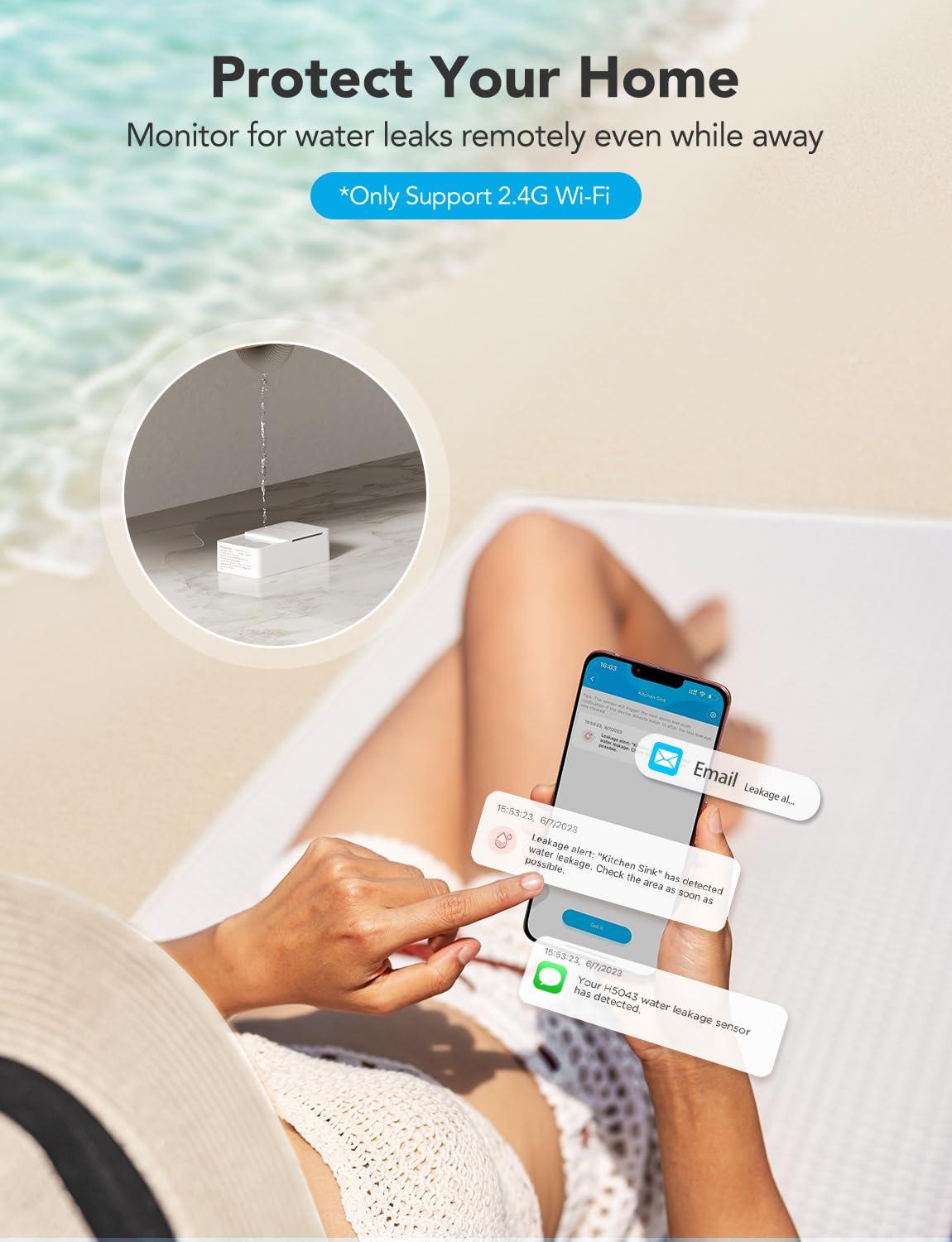 GoveeLife WiFi Water Leak Detector 2 for Home, Smart Water Ieak Sensor 6 Pack with 100dB Adjustable Alarm and App Alerts, LoRa Up to 1968ft Open-Air Transmission Range for Basement, Kitchen, Bathroom - Image 3