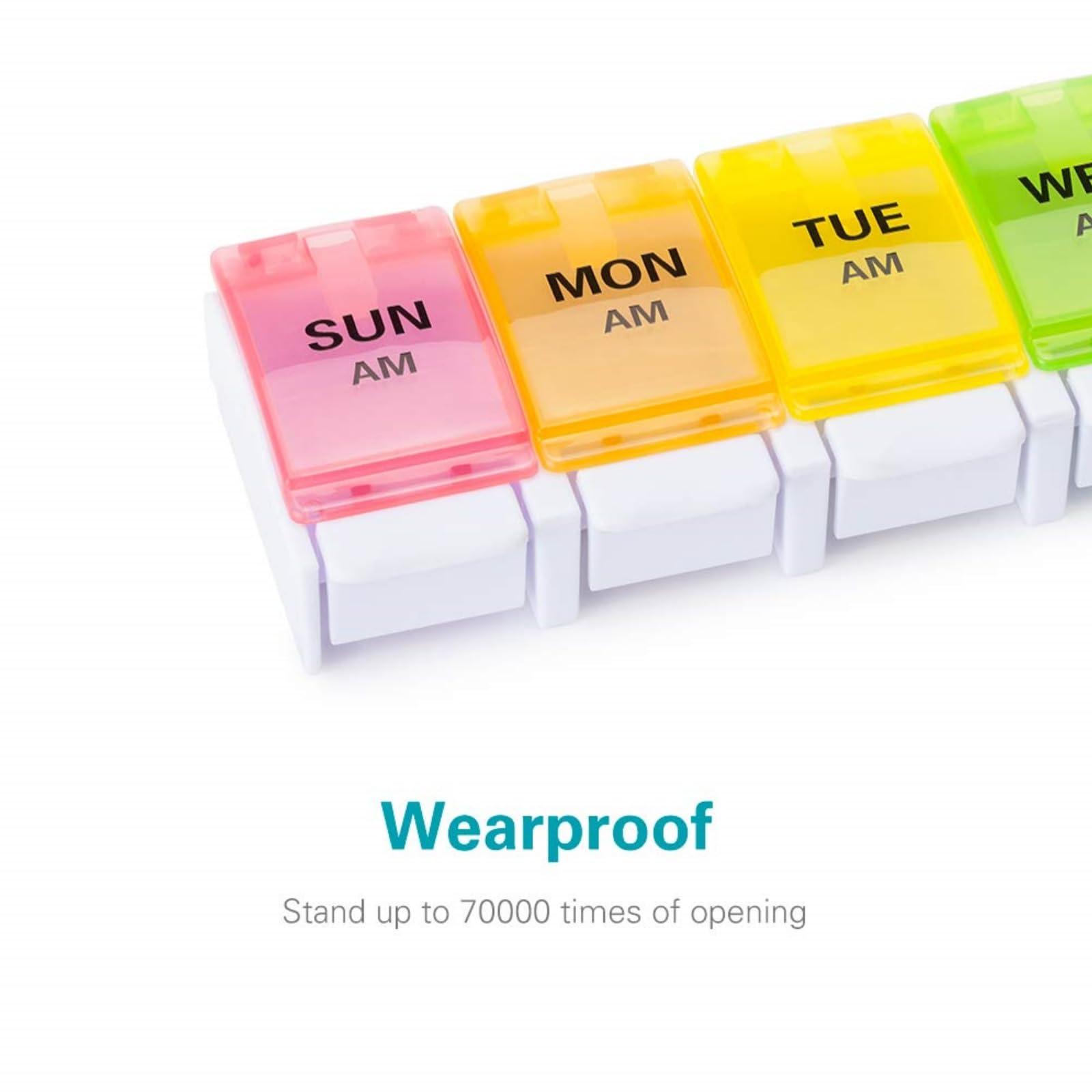 Sukuos AM PM Weekly Pill Organizer 2 Times A Day, Large Daily Pill Box Case 7 Day with Easy Push Button Design, Detachable Medicine Holder for Vitamin/Fish Oil/Supplements (Rainbow) - Image 6