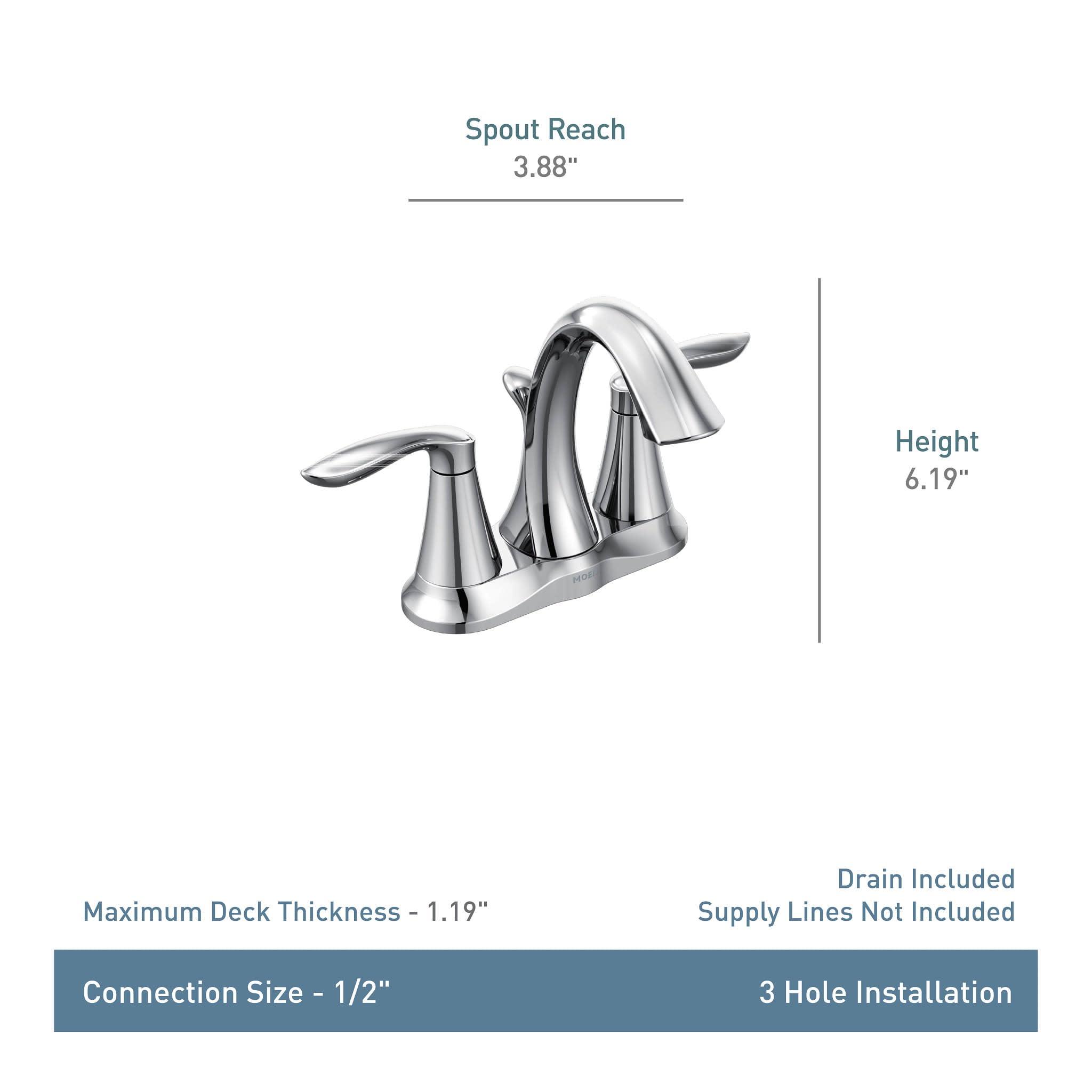 Moen Eva Brushed Nickel Two-Handle 4-Inch Centerset Bathroom Faucet with Drain Assembly, Bathroom Faucets for Sink 3-Hole, 6410BN - Image 3