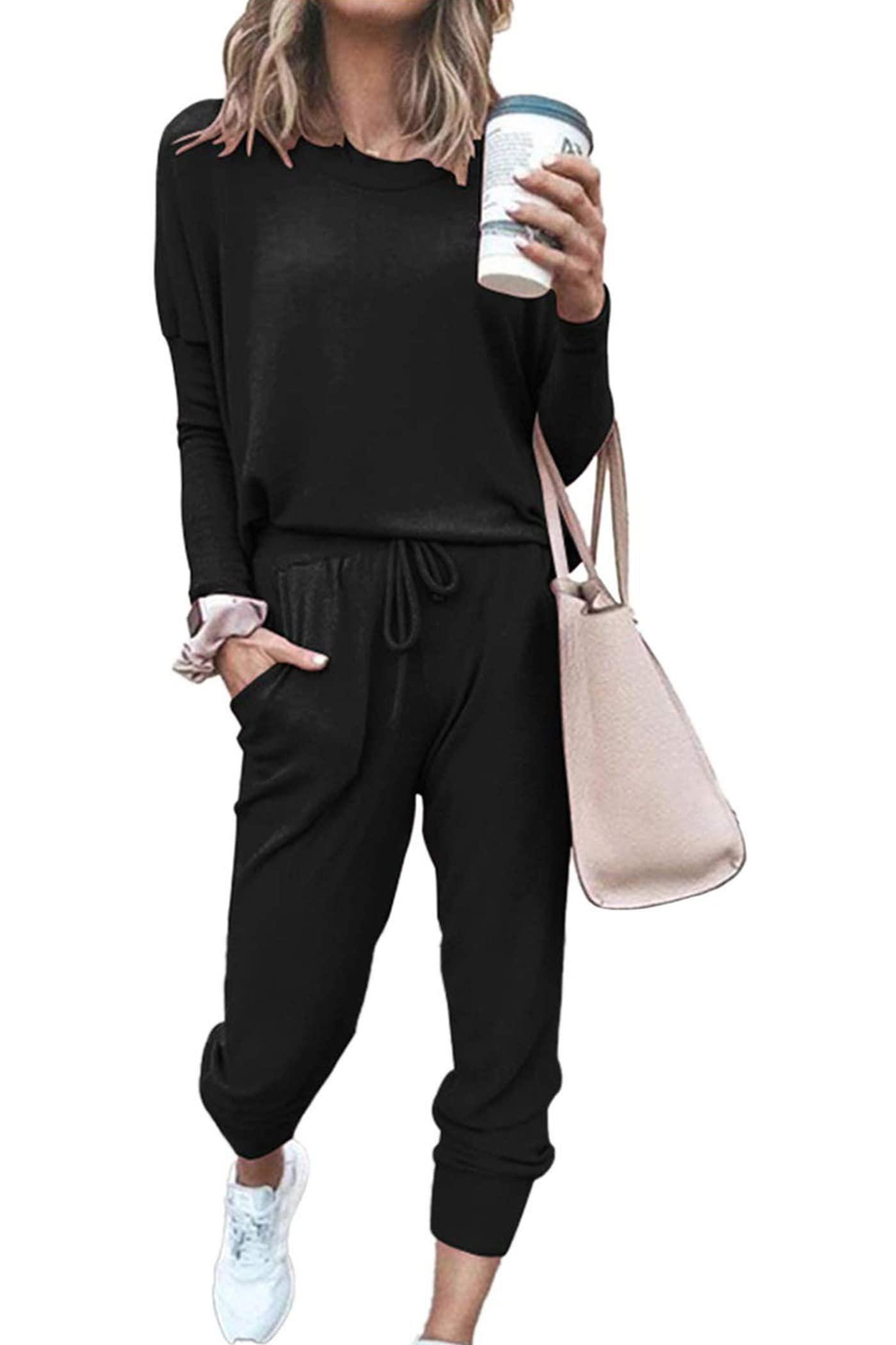 PRETTYGARDEN Women's Spring Fall 2 Piece Lounge Outfit Long Sleeve Crewneck Pullover Tops High Waisted Pants Set Tracksuit