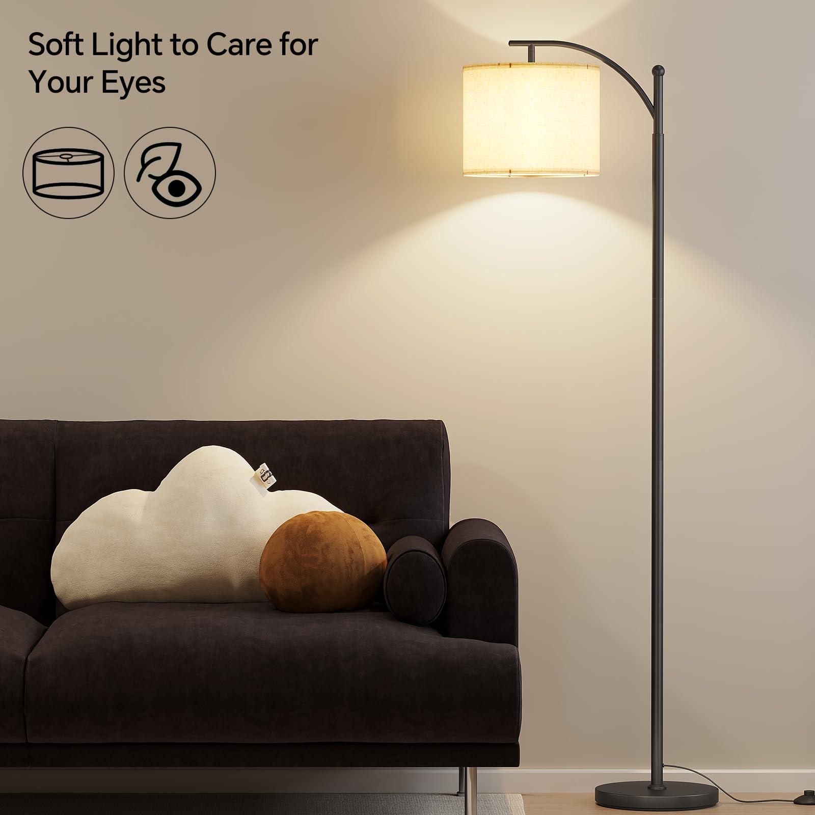 SUNMORY Arc Floor Lamp,Modern Floor Lamp with 9W 3 Color Temperatures Bulb,Metal Standing Lamps with Adjustable Hanging Lampshade,Tall Floor Lamps for Living Room,Bedroom,Office (Black) - Image 5