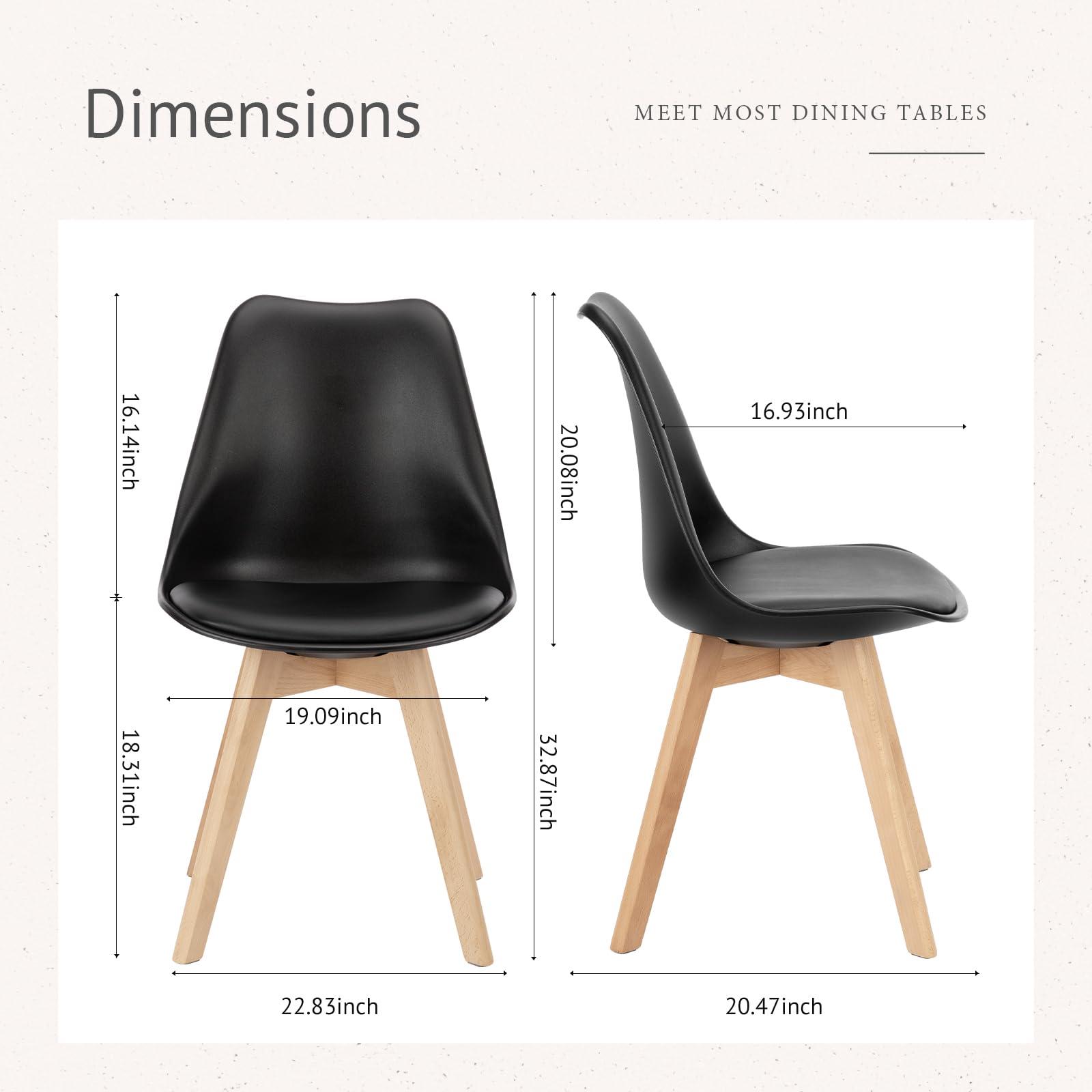 Sweetcrispy Dining Chairs Set of 4, Kitchen Room PU Leather Mid Century Modern Chairs, Upholstered Dining Chair with Wood Legs for Home Kitchen, Black - Image 3