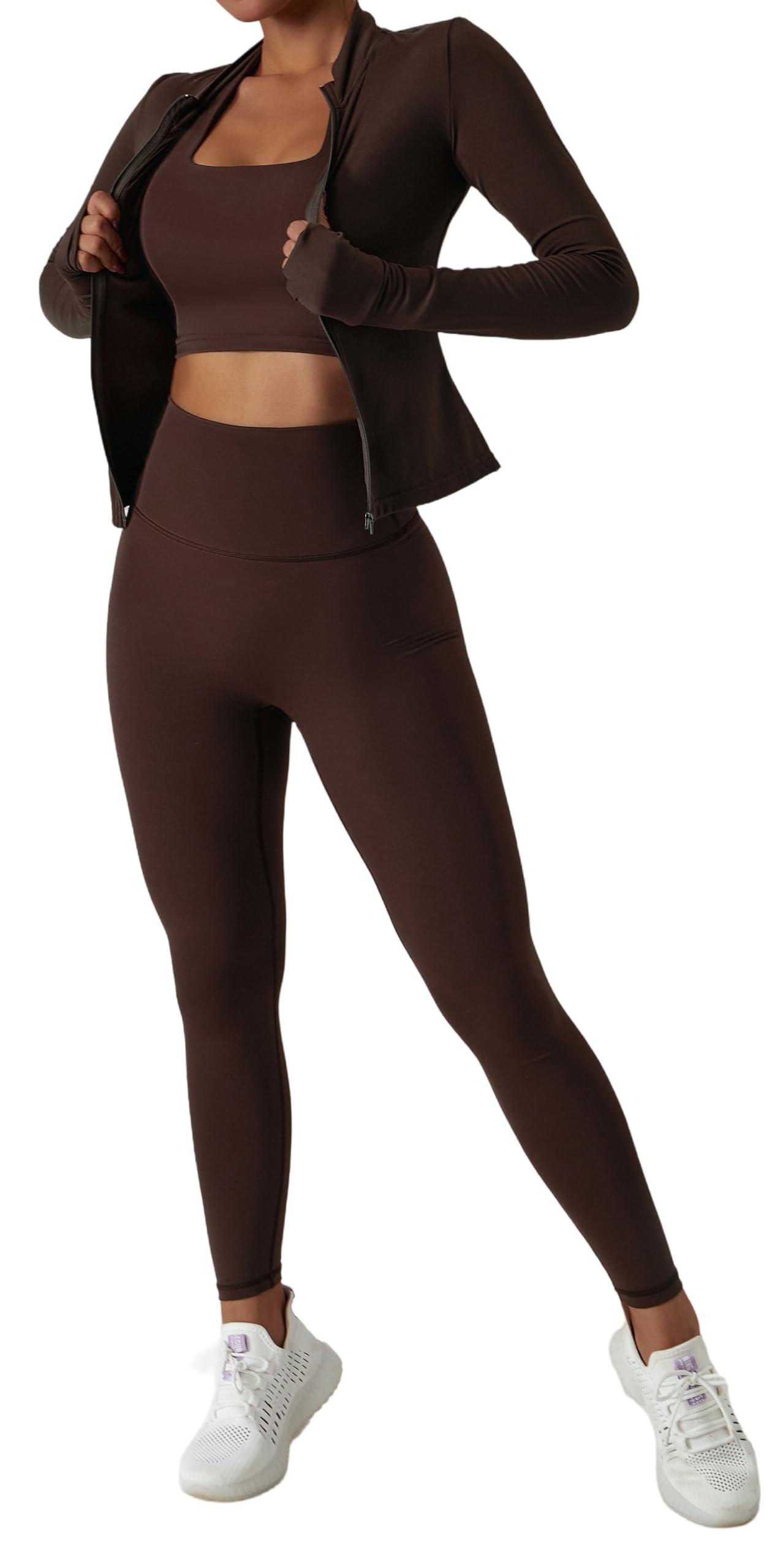 Yknktstc Womens Two Piece Tracksuit Set Long Sleeve Zipper Jacket with Athletic High Waist Leggings Workout Outfit