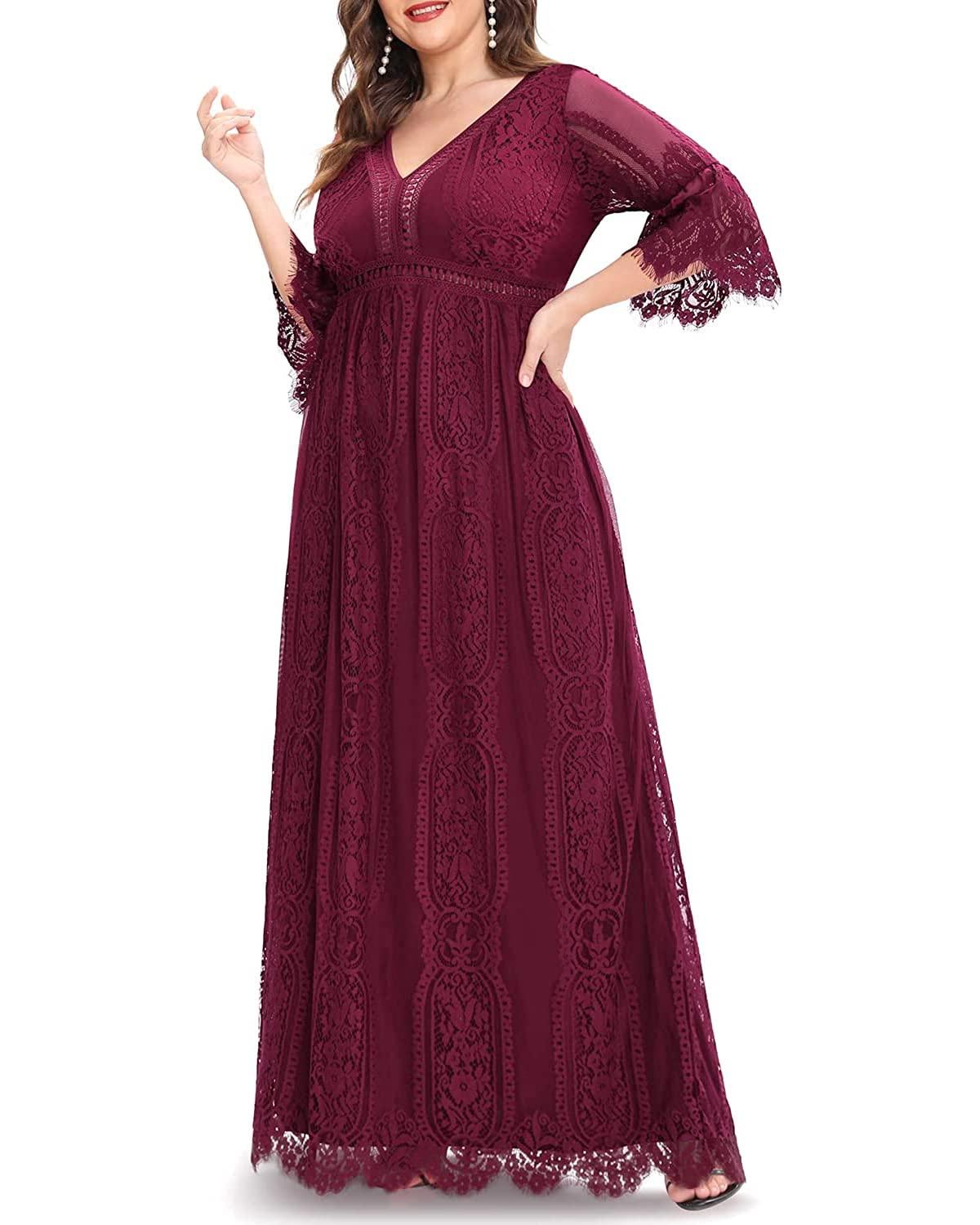 Plus Size Wedding Dress Boho - Maxi Bridal Shower Bohemian Formal Lace Long Dresses - Image 3