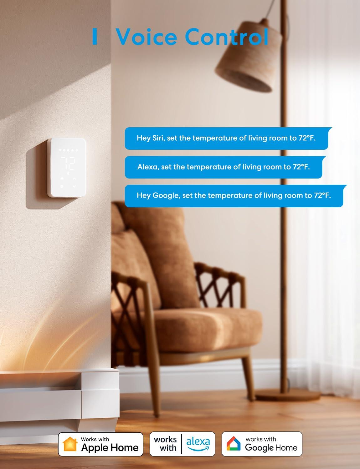 meross Smart Thermostat for Electric Baseboard and in-Wall Heaters Work with HomeKit, Alexa and Google Home, 120V-240V Wi-Fi Programmable Thermostat with Easy Install, Energy Saving, 4 Wires Needed - Image 4