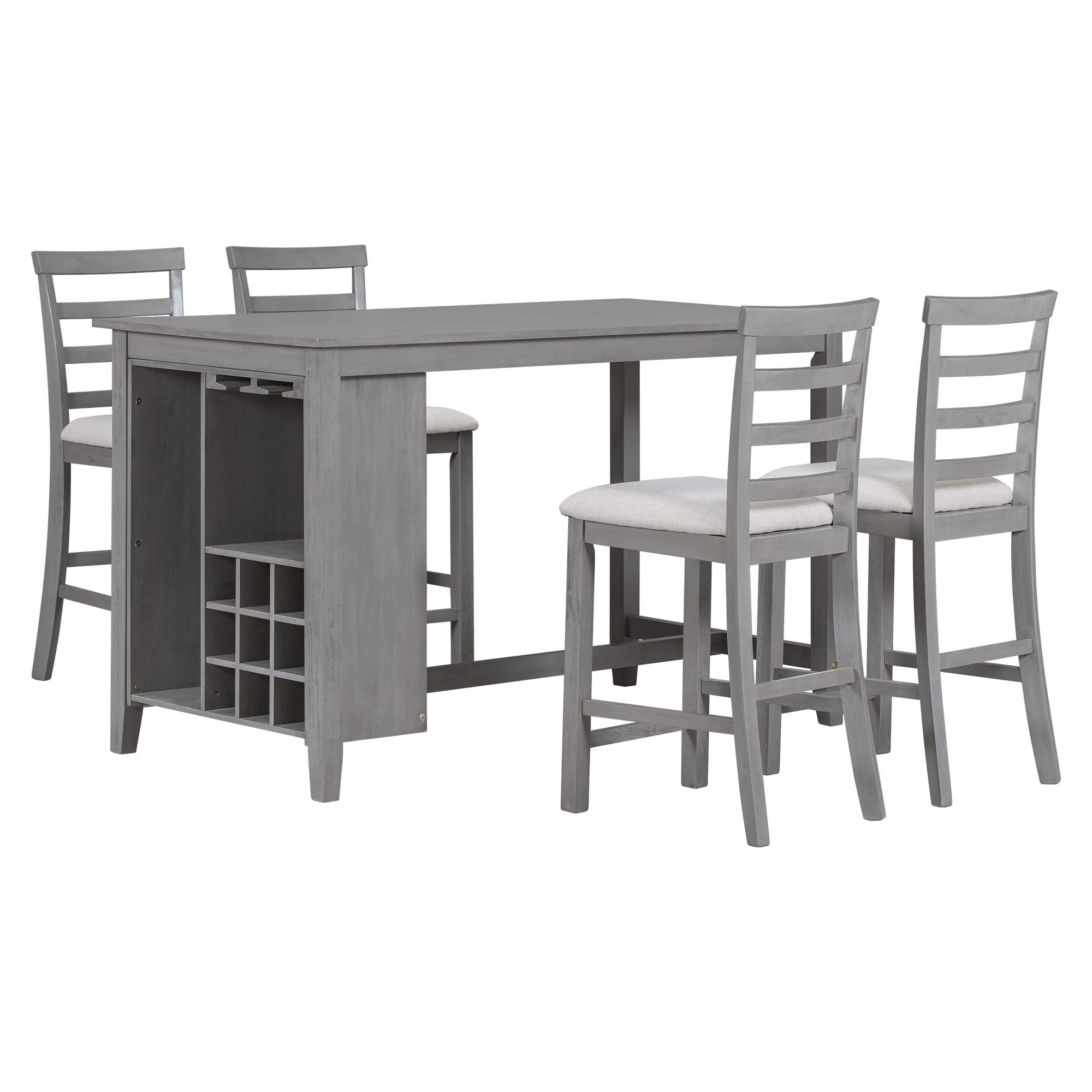 LUMISOL Farmhouse Dining Table Set for 4, Dining Table with Storage Integrated 9 Wine Compartment and Wineglass Holders, 5 Piece Dining Table Set with 4 Upholstered Chairs for Dining Room Kitchen - Image 5