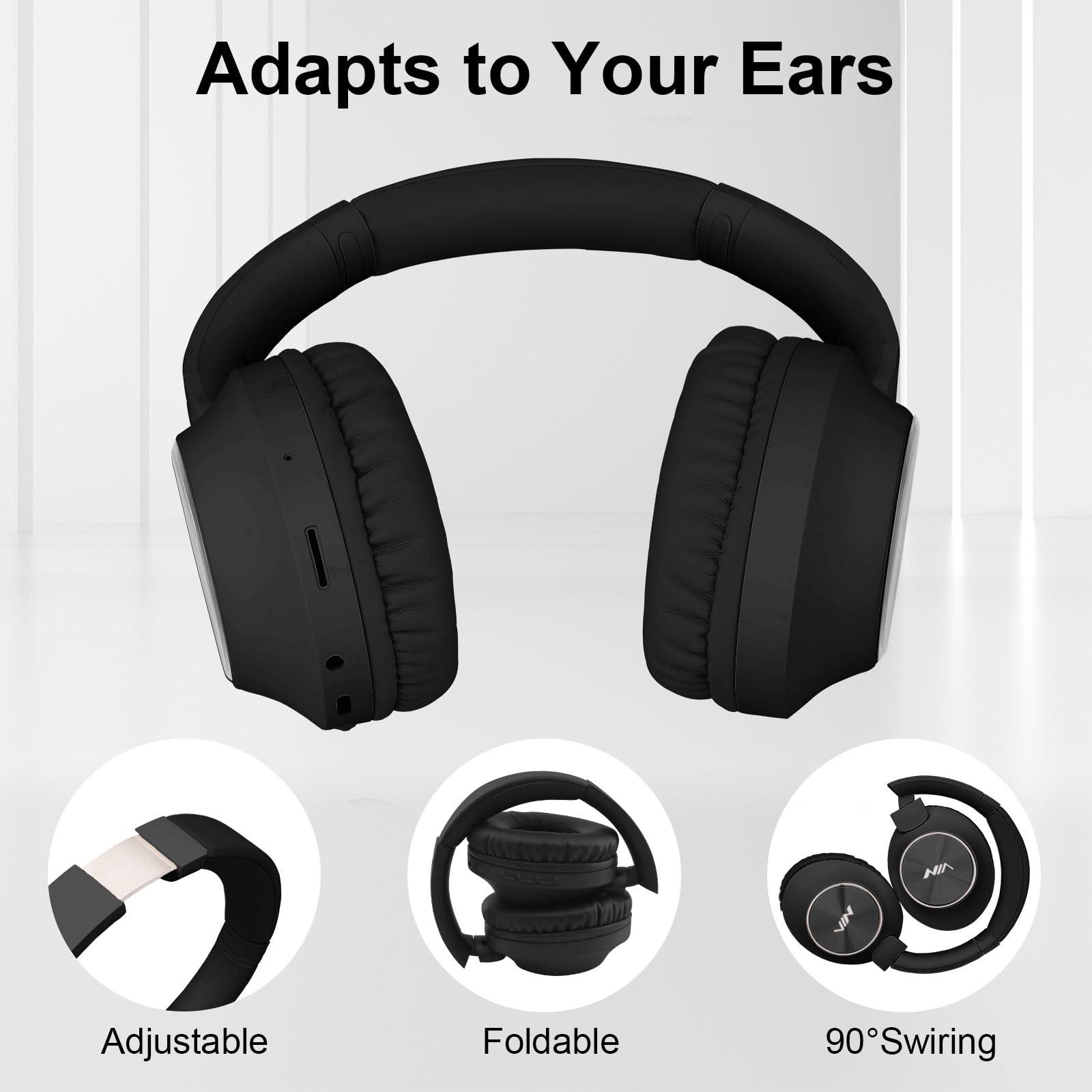XuanGui Over Ear Wireless Bluetooth Headphones, Foldable HiFi Stereo Headphones with 20H Playtime, Bluetooth 5.3, FM/TF, LED Lights for Cellphone Home NX400, Black - Image 6