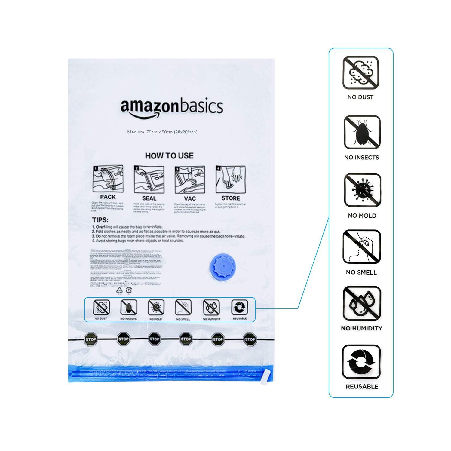 Amazon Basics Vacuum Compression Space Saving Storage Bags with Hand Pump for Travel, Multiple Sizes for Clothes and Blankets, Clear, 12 Pack (3 Small, 3 Medium, 3 Large & 3 Jumbo) - Image 7
