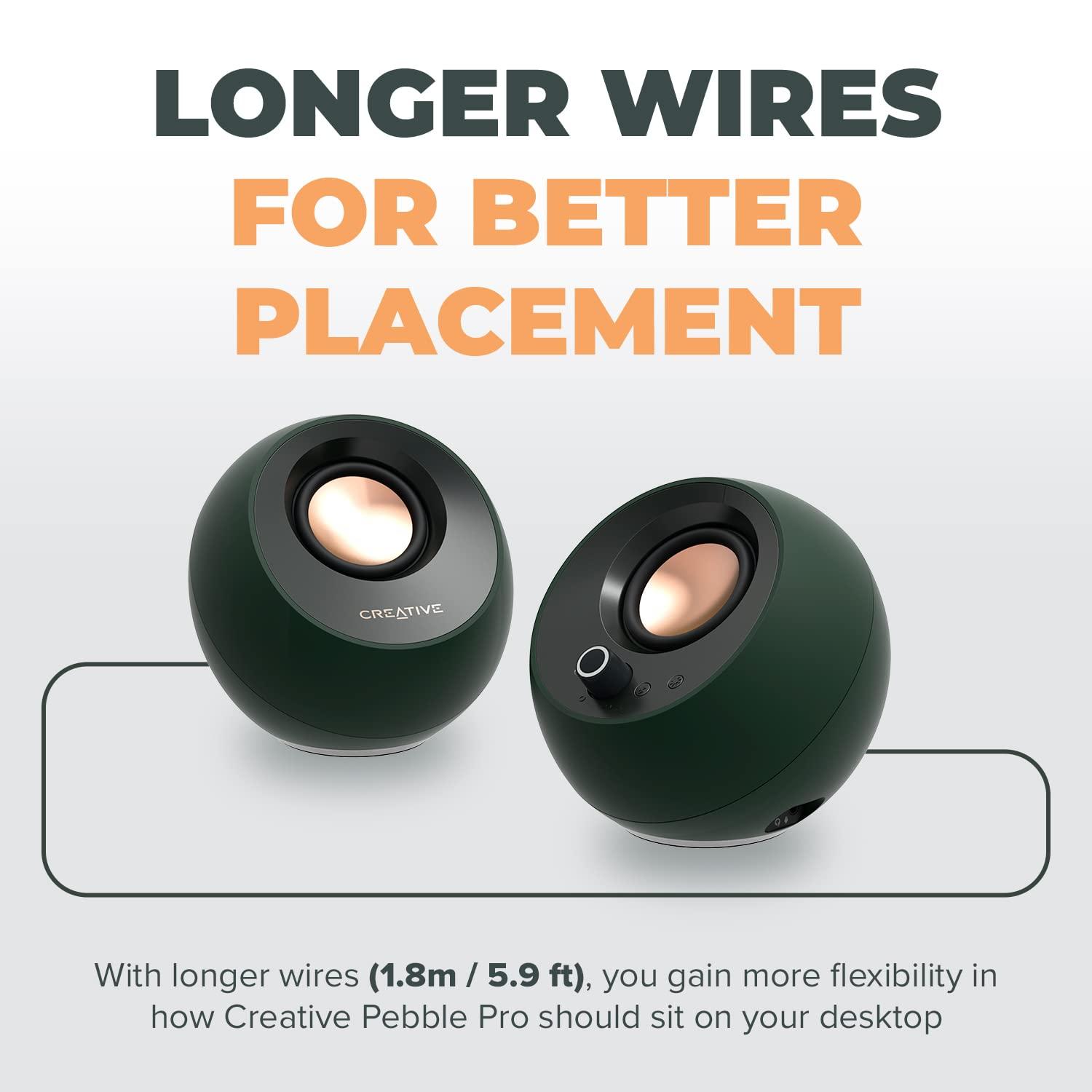 Creative Pebble Pro (Dark Green) Minimalist 2.0 USB-C Computer Speakers with Bluetooth 5.3 and Customizable RGB Lighting, Clear Dialog and BassFlex Tech, USB Audio, Headset Port, for PC and Mac - Image 7