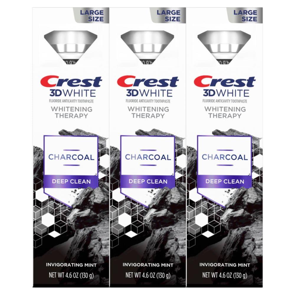 Crest 3D White Whitening Therapy Charcoal Deep Clean Invigorating Mint Teeth Whitening Toothpaste, 4.6 oz Pack of 3, Anticavity Fluoride Toothpaste, Gently Brightens Teeth, Strengthens Enamel - Image 7
