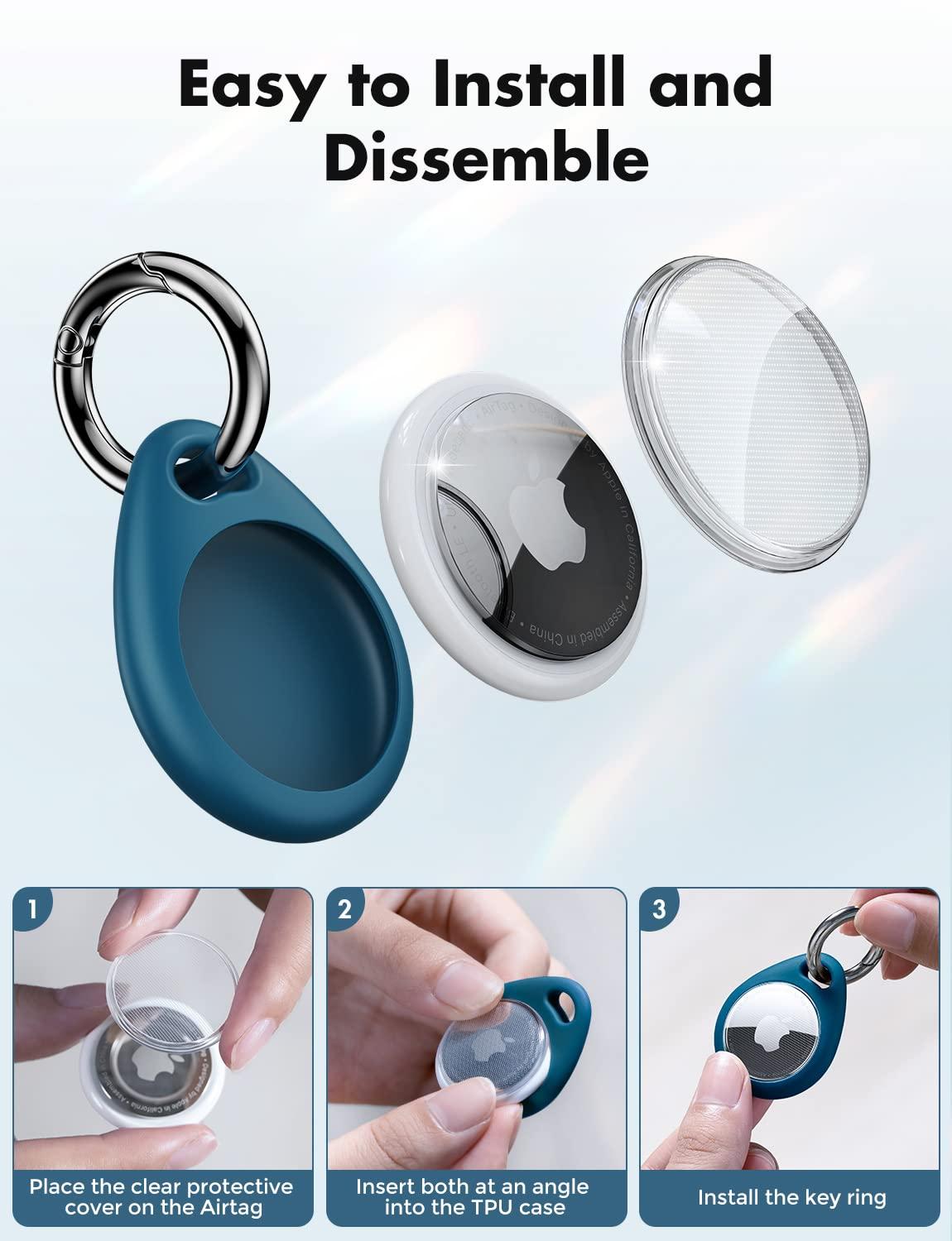 UNBREAKcable AirTag Holder for Apple - 4 Pack Air Tag Case [Fit Tightly Design] [Easy to Install] [Hold Securely] Waterproof TPU Protective Cover with Metal Keychain for Kids,Pet,Luggage,Backpack,Keys - Image 4