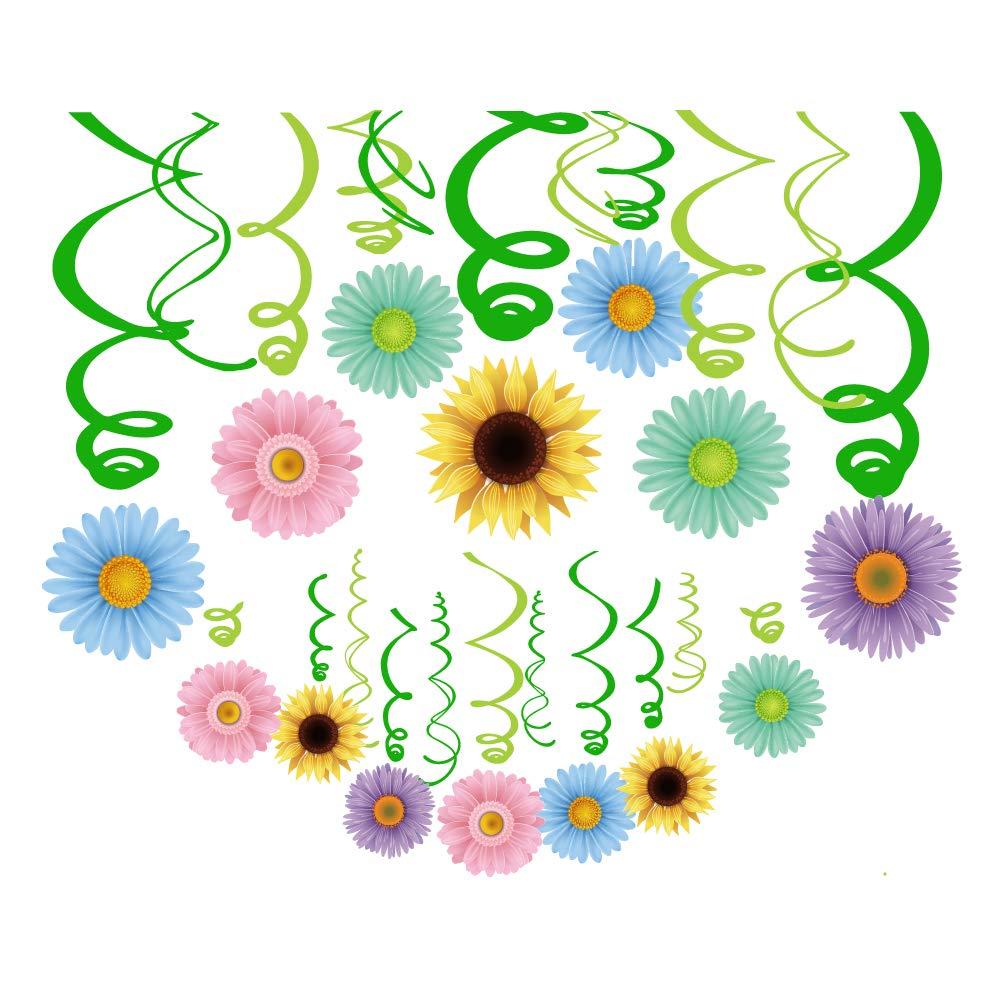 30Ct Summer Spring Sun Flower Hanging Swirl Decorations,Themed Birthday Party,Party Supplies,Ceiling Decorations for Girls,Boys,Kids, Bedroom,Classroom,Baby Shower
