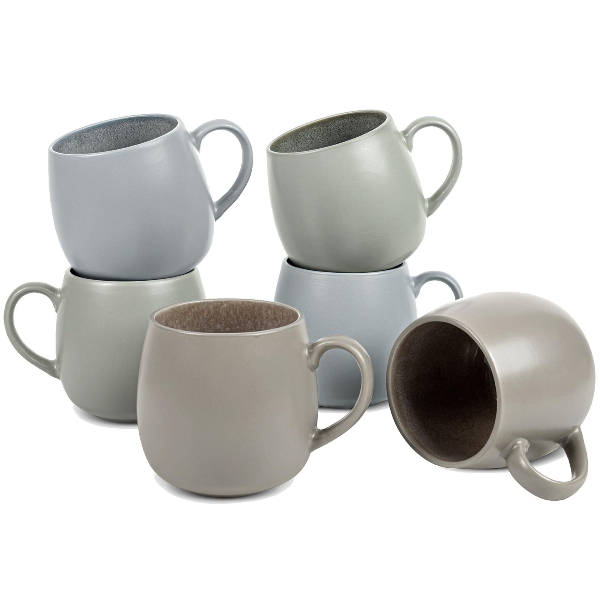 Ava Nord Ceramic Coffee Mugs Set of 6, 14oz - Modern Scandinavian Aesthetic Cup - Microwavable Stoneware Coffee Cups with Comfortable Handle - Tea Mug Set for Latte, Cappuccino, Soup - Mixed Neutrals - Image 8