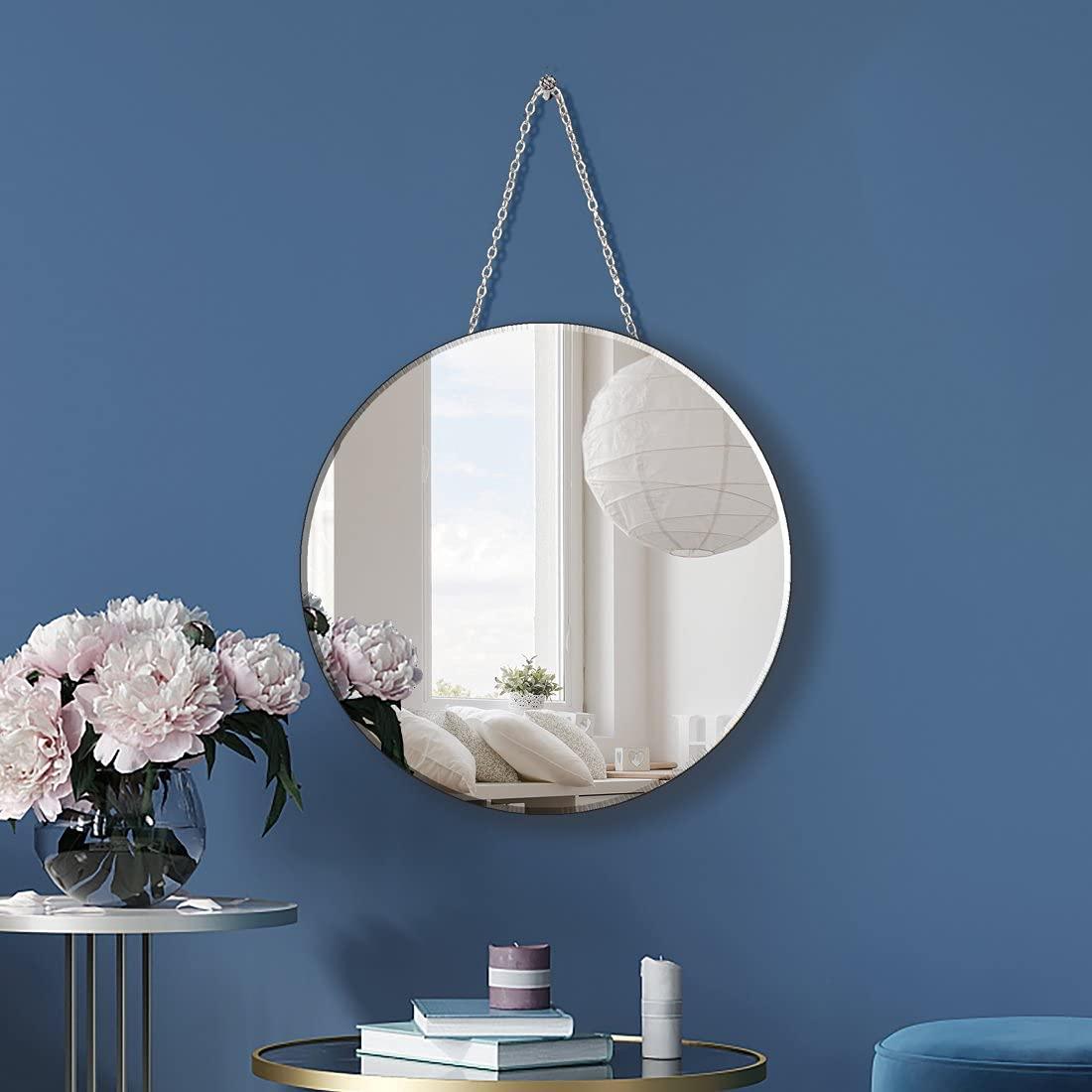 QMDECOR Round Silver Mirror with Iron Chain for Wall Decor Diameter Circle 11.5 inch Wall Hang Frame Less Mirror Small Handicraft Mirror - Image 3