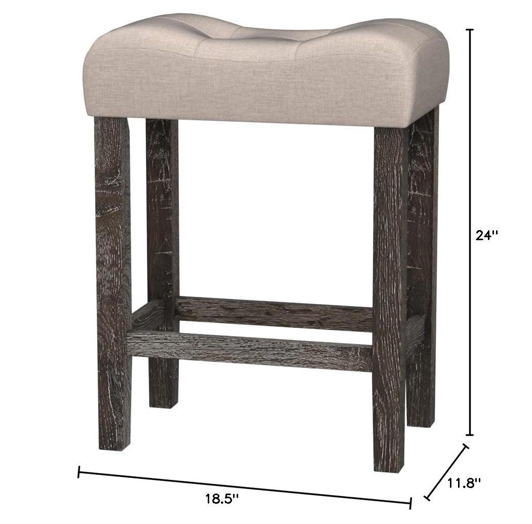 Roundhill Furniture Sora Button Tufted Counter Height Saddle Stools, Set of 2, Taupe - Image 3