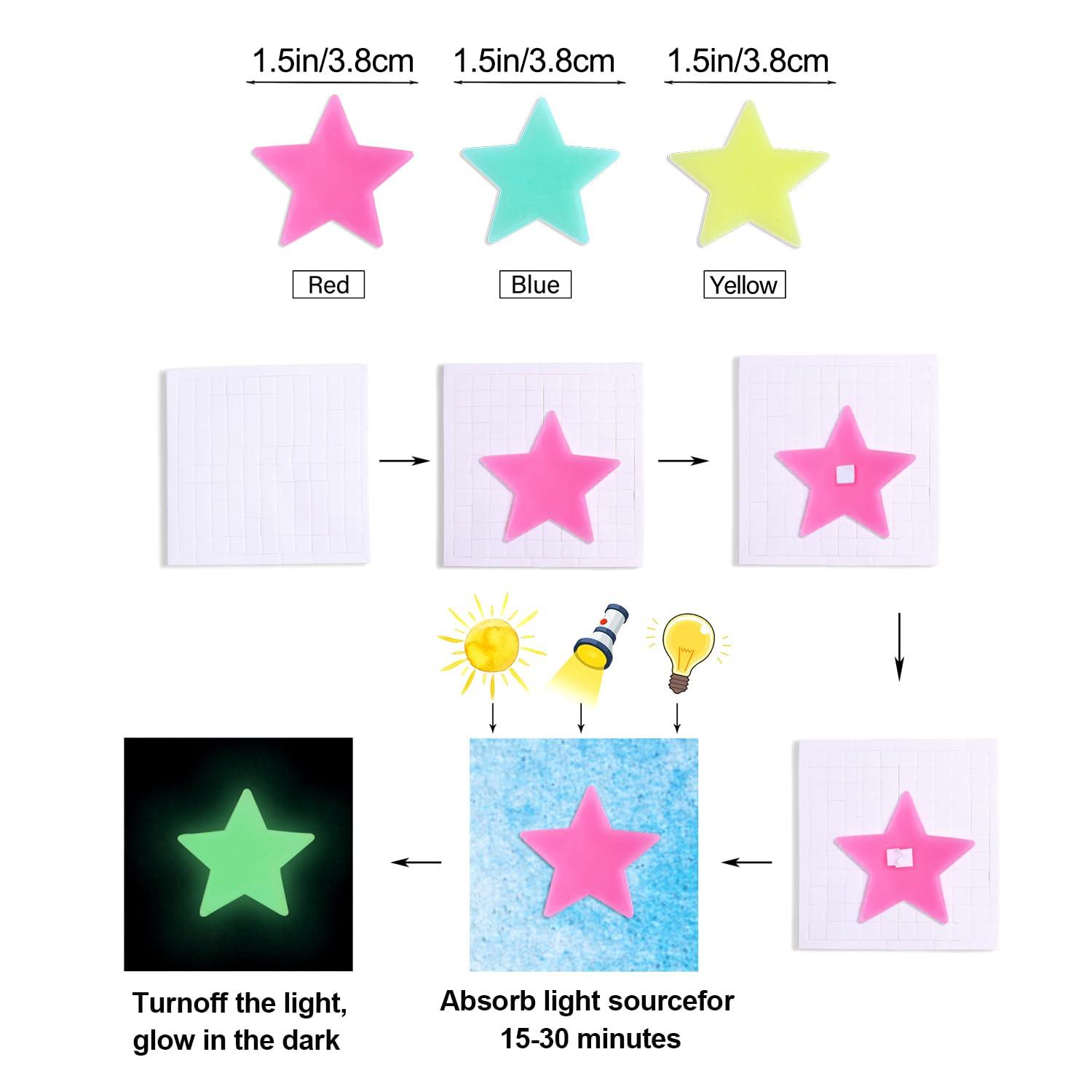 AM AMAONM 100 Pcs Colorful Glow in The Dark Luminous Stars Fluorescent Noctilucent Plastic Wall Stickers Murals Decals for Home Art Decor Ceiling Wall Decorate Kids Babys Bedroom Room Decorations - Image 4