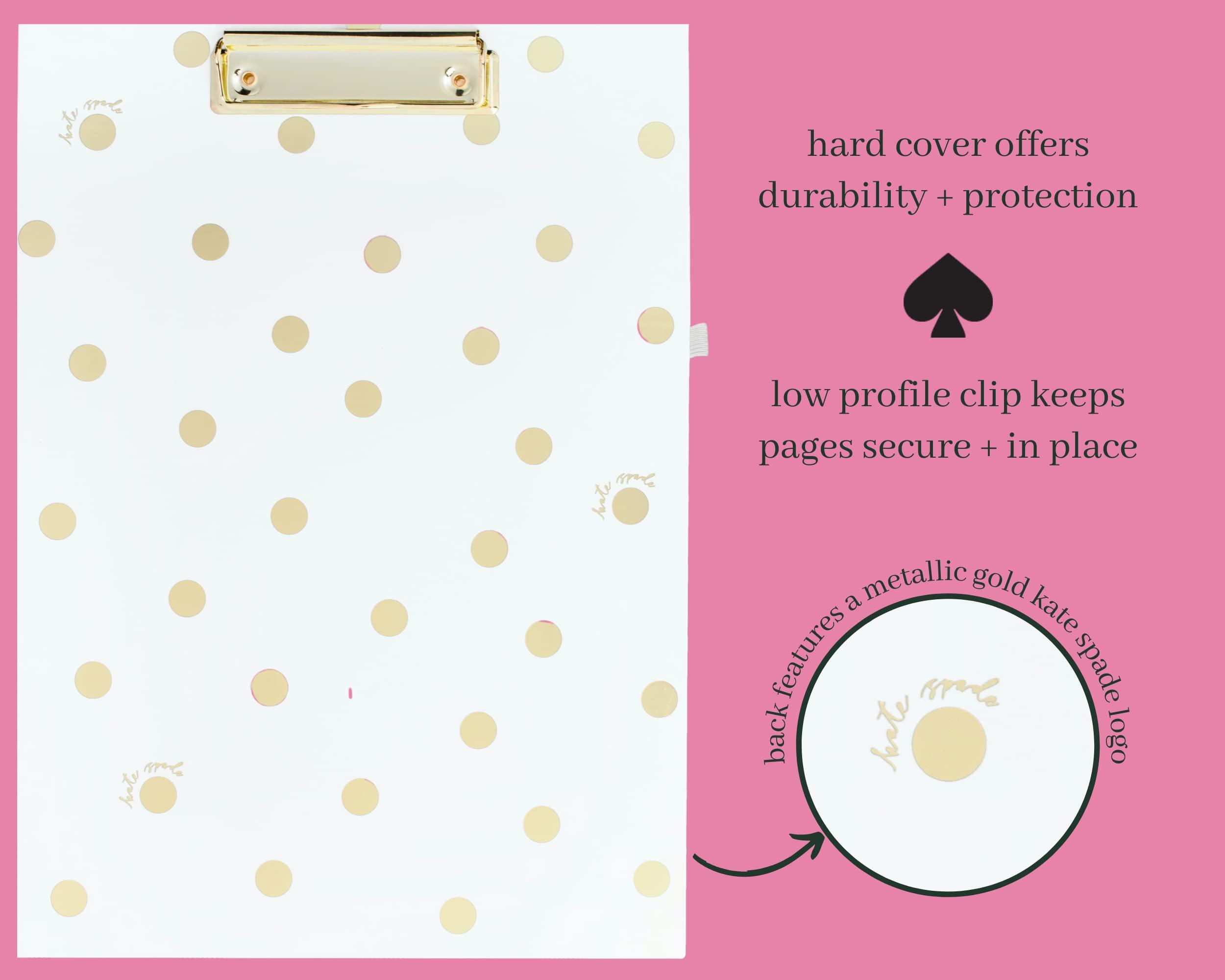 Kate Spade New York A4 Clipboard Folio with Low Profile Clip, Professional Padfolio Includes Lined Notepad, Pen Loop, and Pocket, Gold Dot with Script - Image 4
