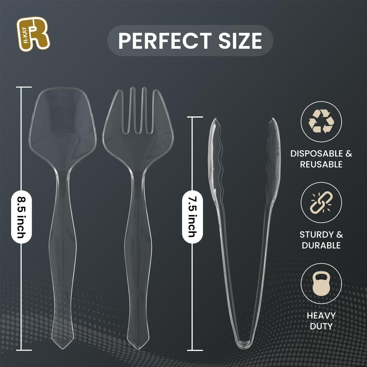 18 Pcs Clear Plastic Serving Utensils Set - 6 Clear Plastic Serving Spoons, 6 Tongs And 6 Forks - Heavy Duty Disposable Serving Utensils Set For Parties - Image 6