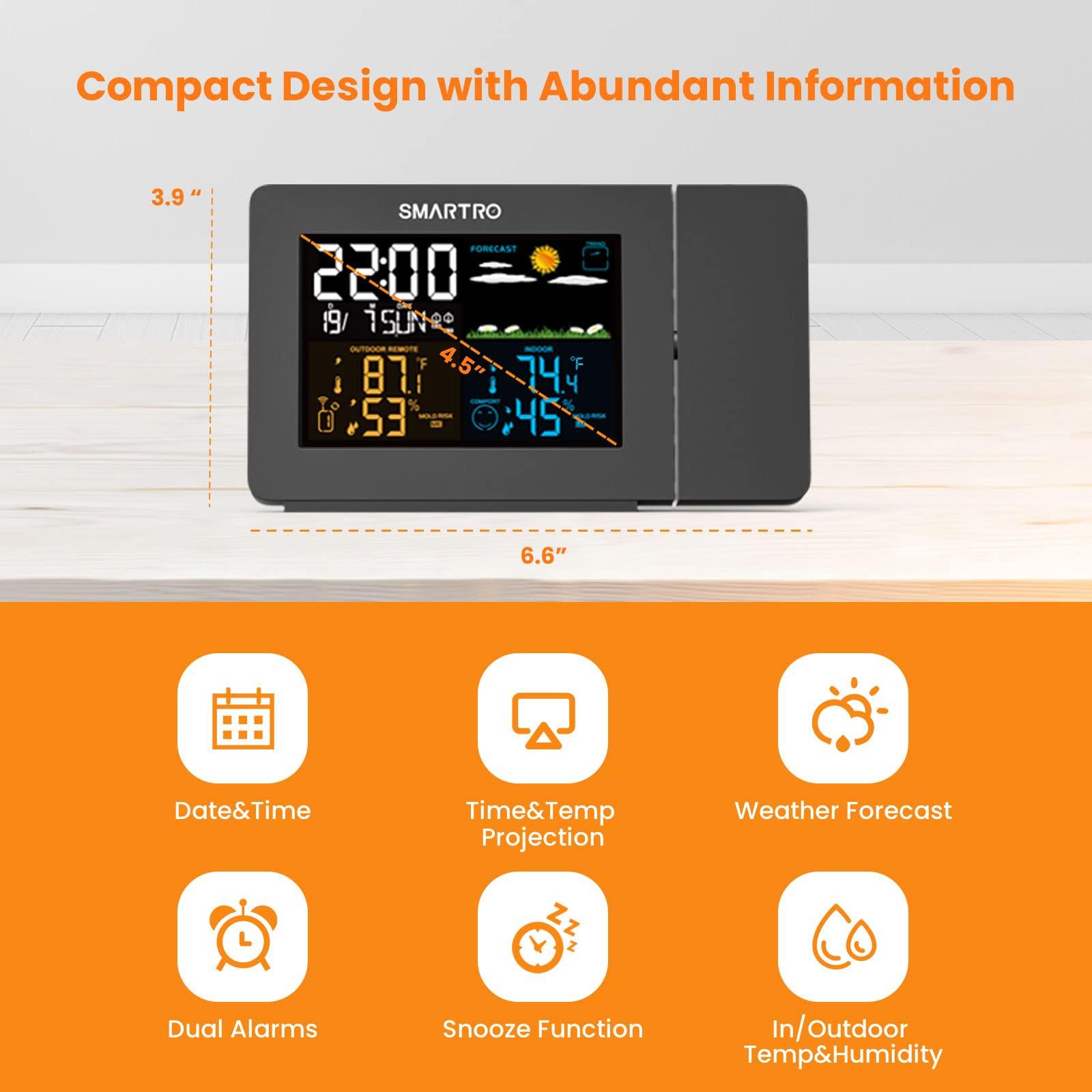 SMARTRO SC91 Projection Alarm Clock for Bedrooms with Weather Station, Wireless Indoor Outdoor Thermometer, Temperature Humidity Monitor Gauge Hygrometer - Image 2