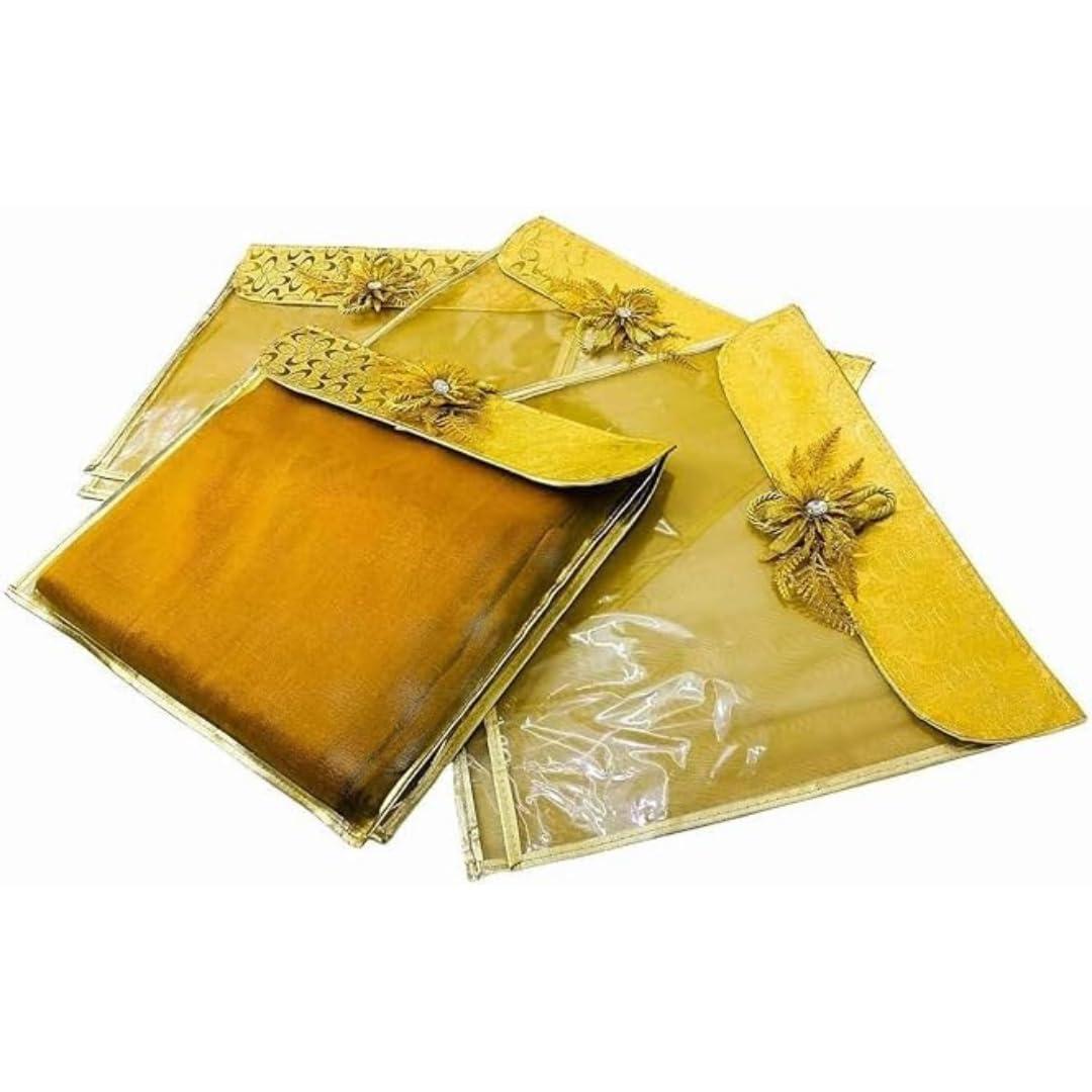 Designer Saree Storage Bag, 5 Piece Set, Wedding Gift Sari Cover Pouch with Flap, Wardrobe Organizer