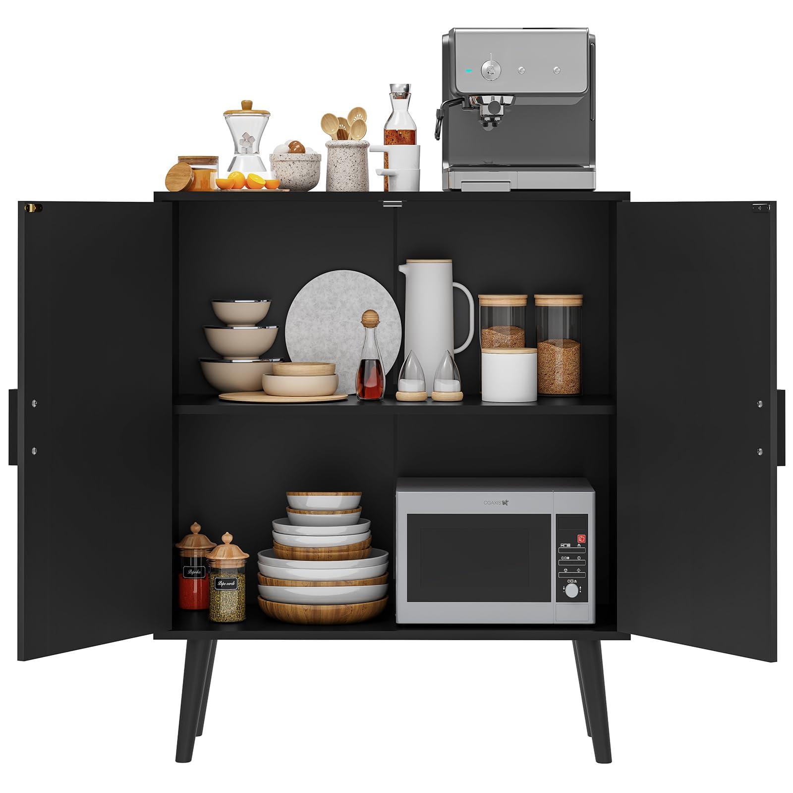 TEENFON Storage Cabinet with Adjustable Shelf & Doors, Sideboard Buffet Cabinet with Storage, for Dining Room, Living Room, Entryway, Black - Image 4