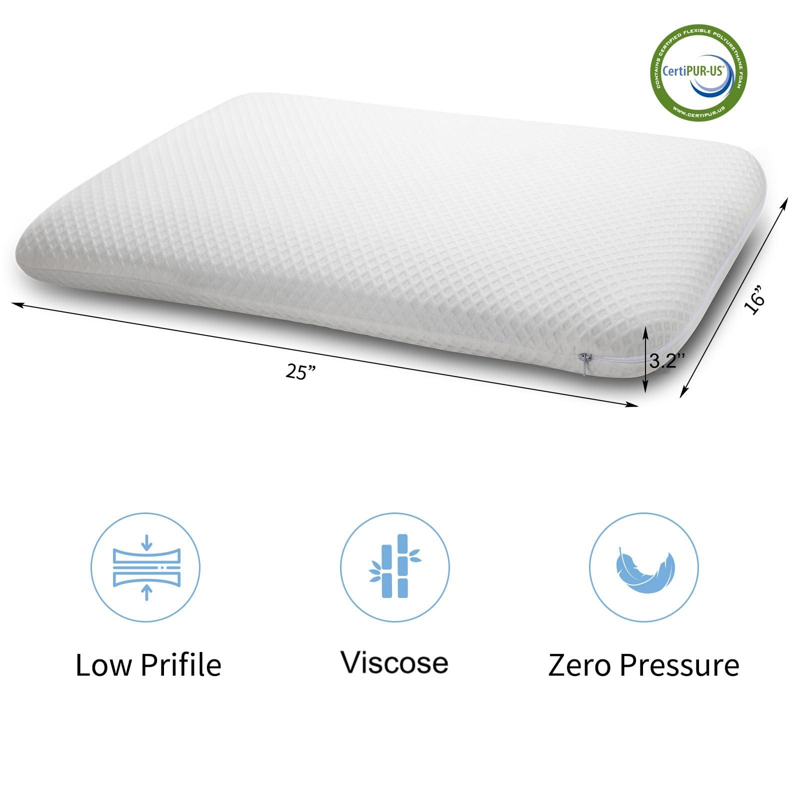 DLIGHT BD Slim 3.2" Stomach Sleeping Memory Foam Pillow-Thin, Flat, Soft Yet Supportative for Belly, Back& Stomach Sleepers - Image 3