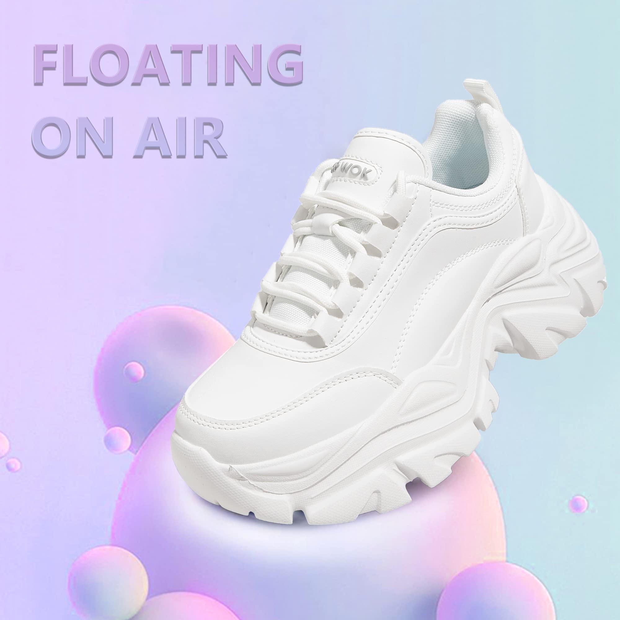 K KIP WOK Chunky Sneakers for Women Fashion Platform White Leather Casual Dad Shoes Comfortable Wedge Walking Sport Sneakers - Image 5