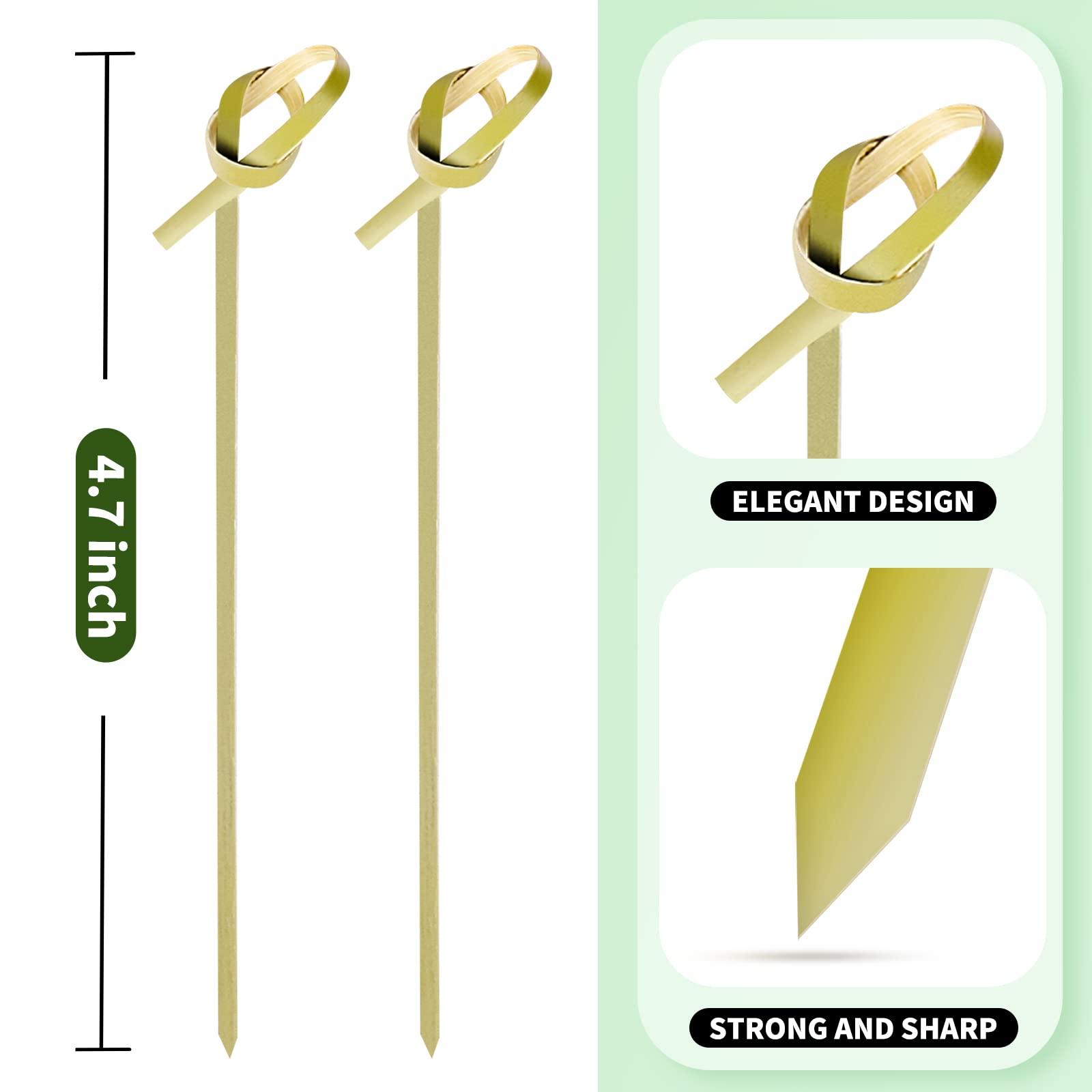 200PCS Cocktail Picks Bamboo Skewers for Appetizers, Fancy Toothpicks for Appetizers, 4.7 Inch Long Decorative Knot Bamboo Cocktail Sticks for Party Drinks Food Fruit Charcuterie Boards Accessories - Image 6