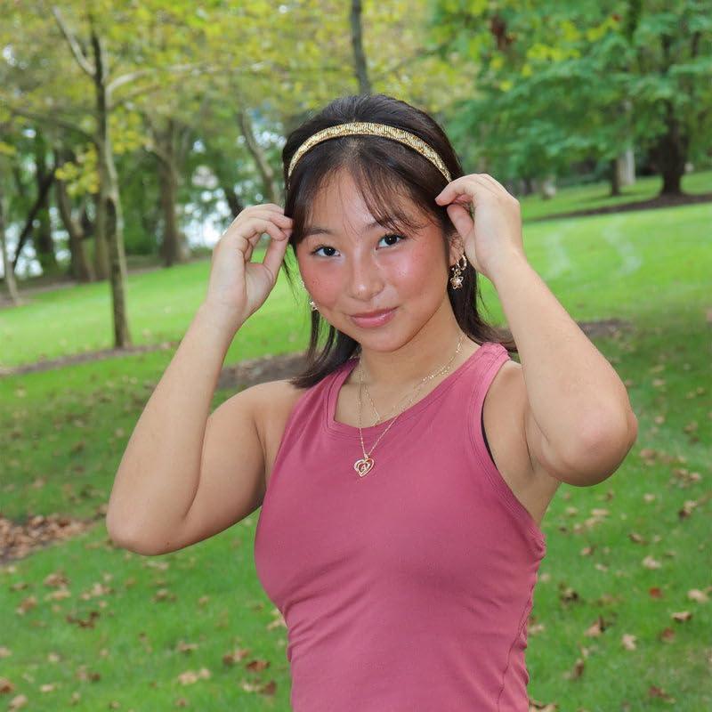 Sweaty Bands Womens Girls Headband for Working Out - Non-Slip Grip Sweat-Wicking Velvet-Lined Beaded Jeweled Hairband - Bling Art Deco Gold 5/8-Inch - Image 6